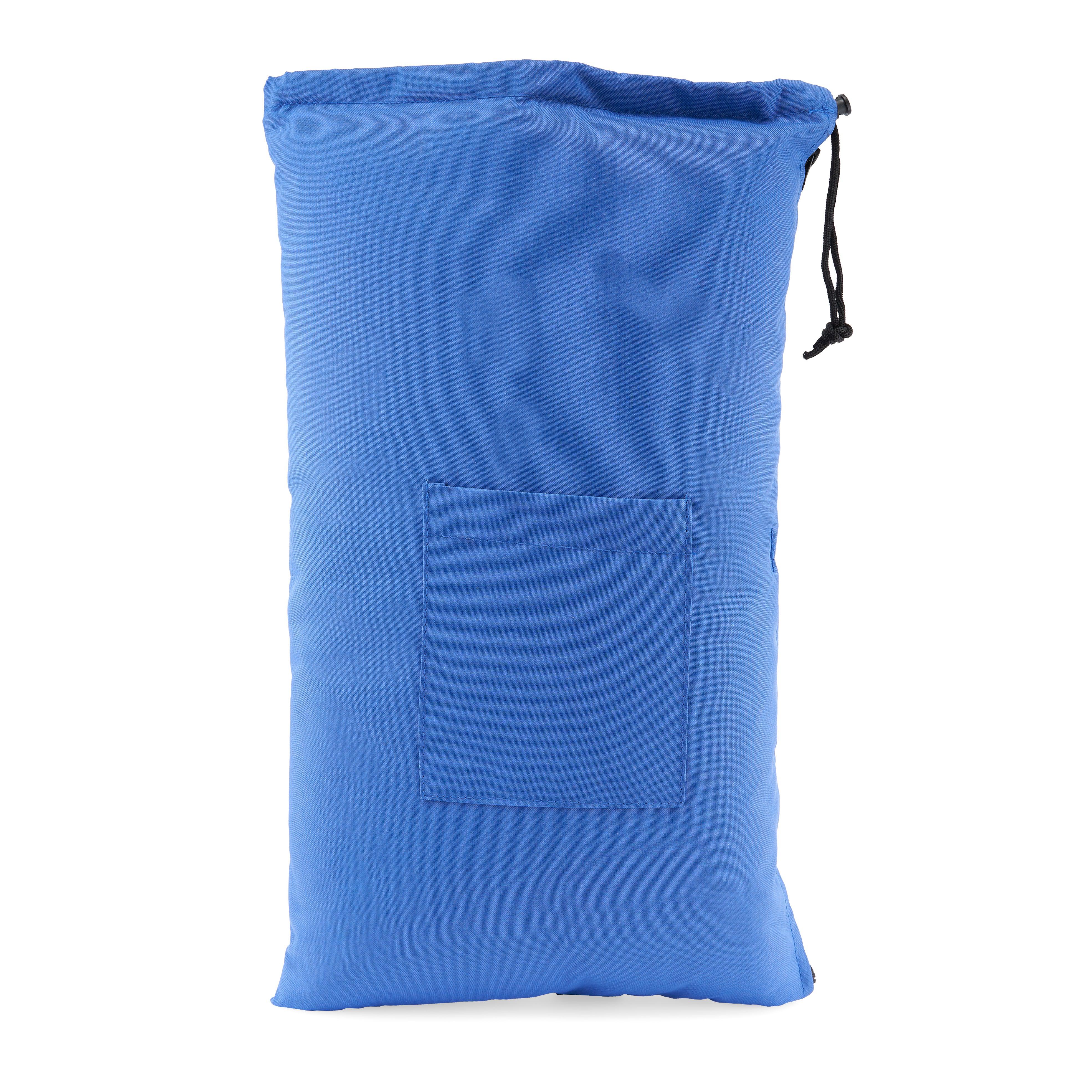 Front view of the 20" Storage Pouch with Zipper and Drawstring, showcasing its blue fabric and drawstring closure. Front view of the 20" Storage Pouch with Zipper and Drawstring, showcasing its blue fabric and drawstring closure.