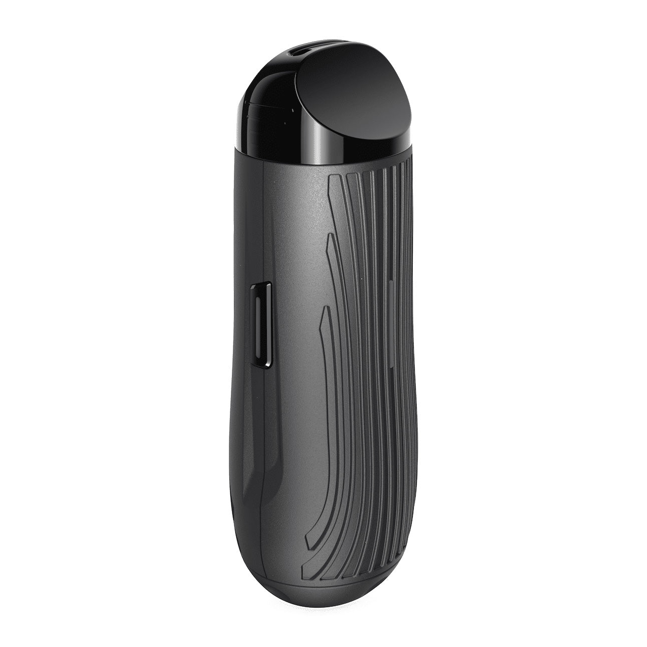 Front view of the CFC Lite, a black, cylindrical device with vertical ridges and a rounded top. Front view of the CFC Lite, a black, cylindrical device with vertical ridges and a rounded top.