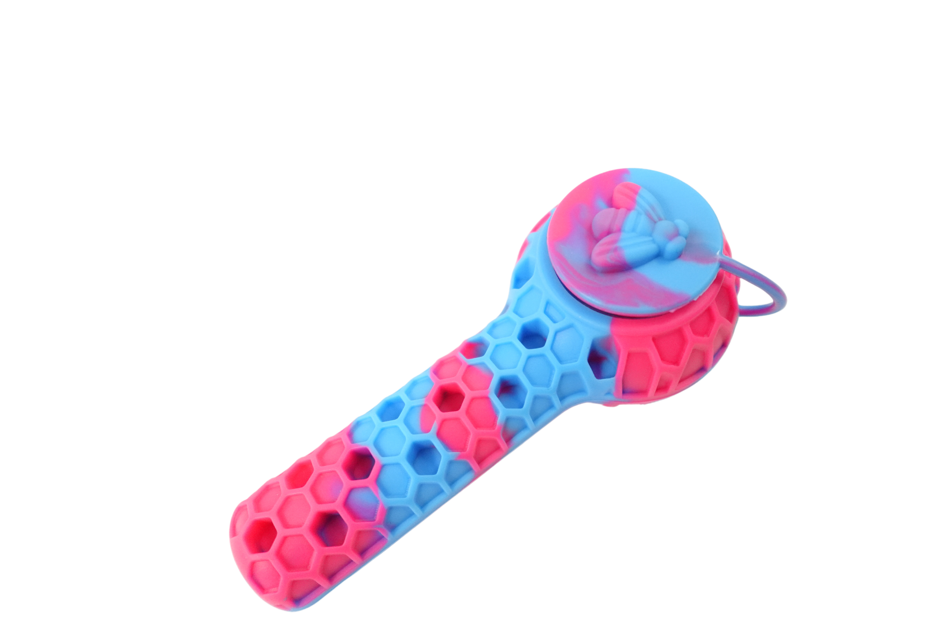 Front view of the Cloud 8 Silicone 2 in 1 Honey Bee Hand Pipe & Vapor Straw, featuring a colorful, bee-shaped design. Front view of the Cloud 8 Silicone 2 in 1 Honey Bee Hand Pipe & Vapor Straw, featuring a colorful, bee-shaped design.