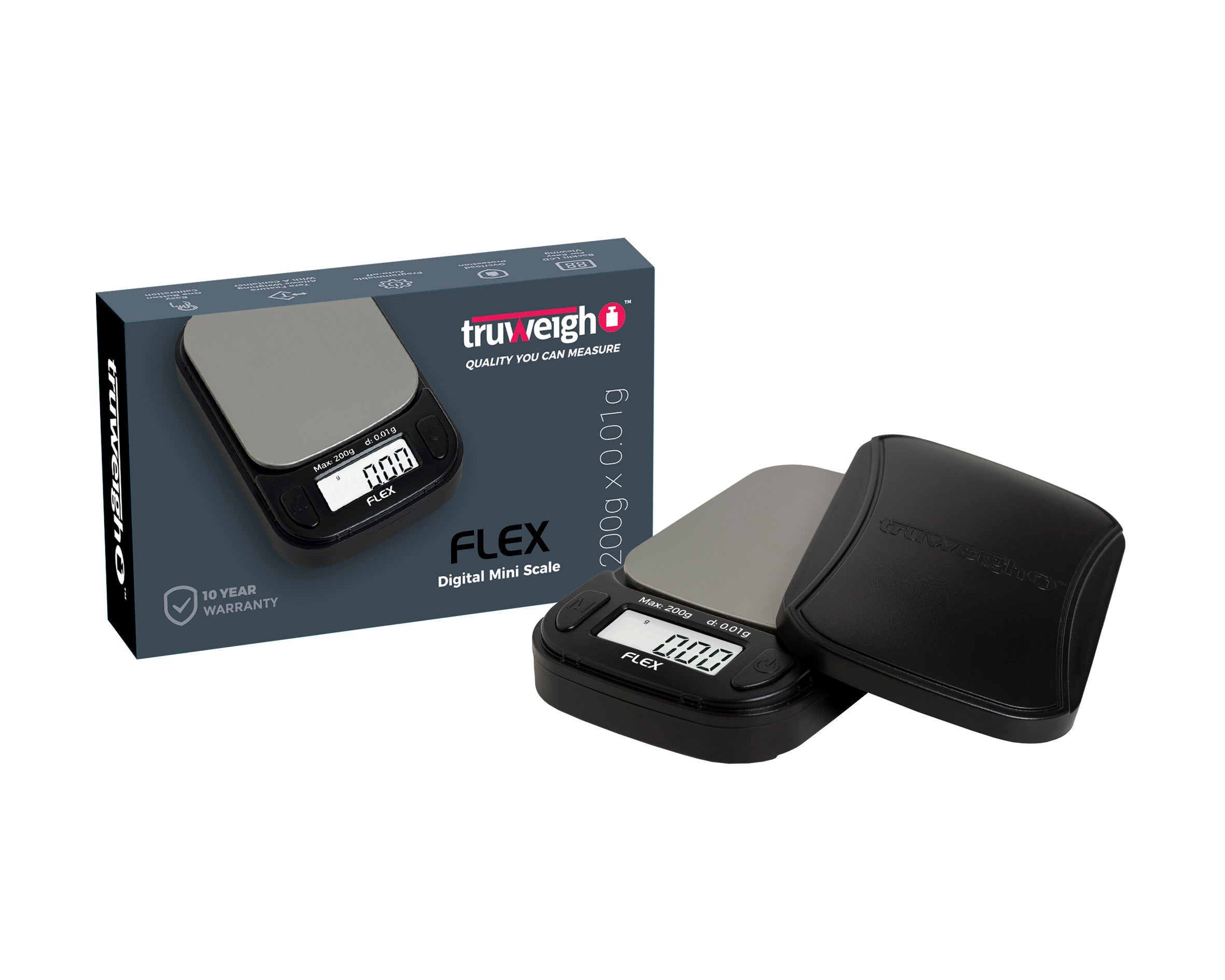 A close-up of the Flex Mini Scale displays a digital readout against a dark background, showing its sleek, compact design. A close-up of the Flex Mini Scale displays a digital readout against a dark background, showing its sleek, compact design.