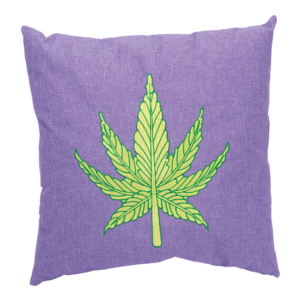 Front view of the Leaf Purple Plush Pillow, featuring a large leaf design centered on the soft purple fabric. Front view of the Leaf Purple Plush Pillow, featuring a large leaf design centered on the soft purple fabric.