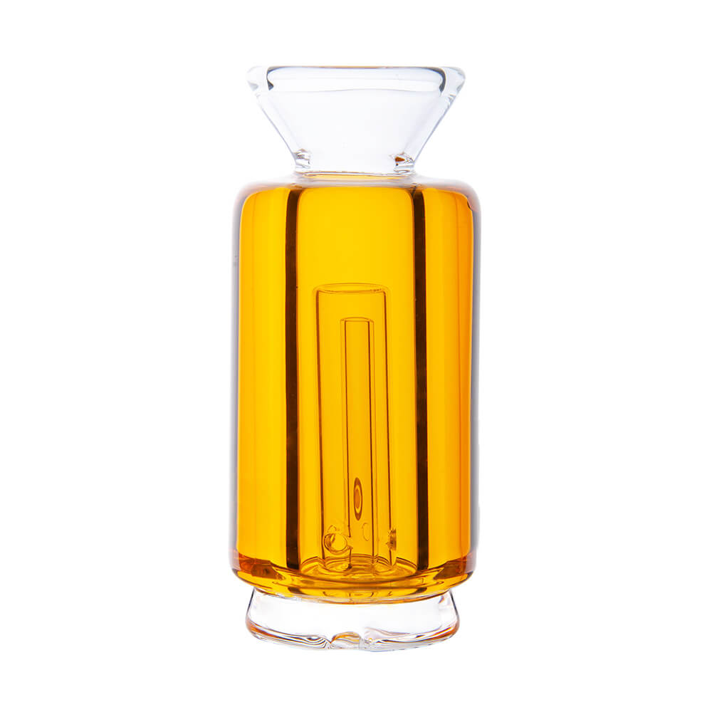 Front view of the Halo Glycerin Top, showcasing its clear glass construction and rounded base against a white background. Front view of the Halo Glycerin Top, showcasing its clear glass construction and rounded base against a white background.