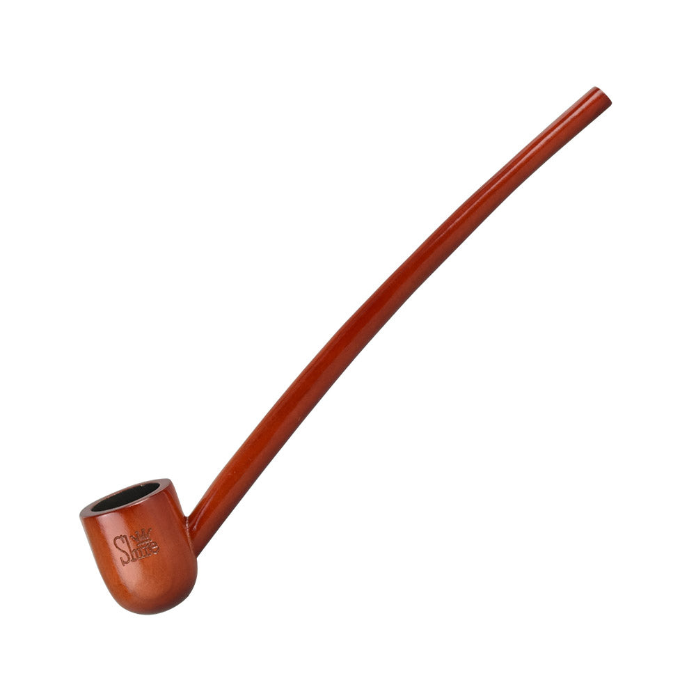 A side view of the Deep Churchwarden Shire Pipe, a long, curved smoking pipe with a warm brown finish. A side view of the Deep Churchwarden Shire Pipe, a long, curved smoking pipe with a warm brown finish.