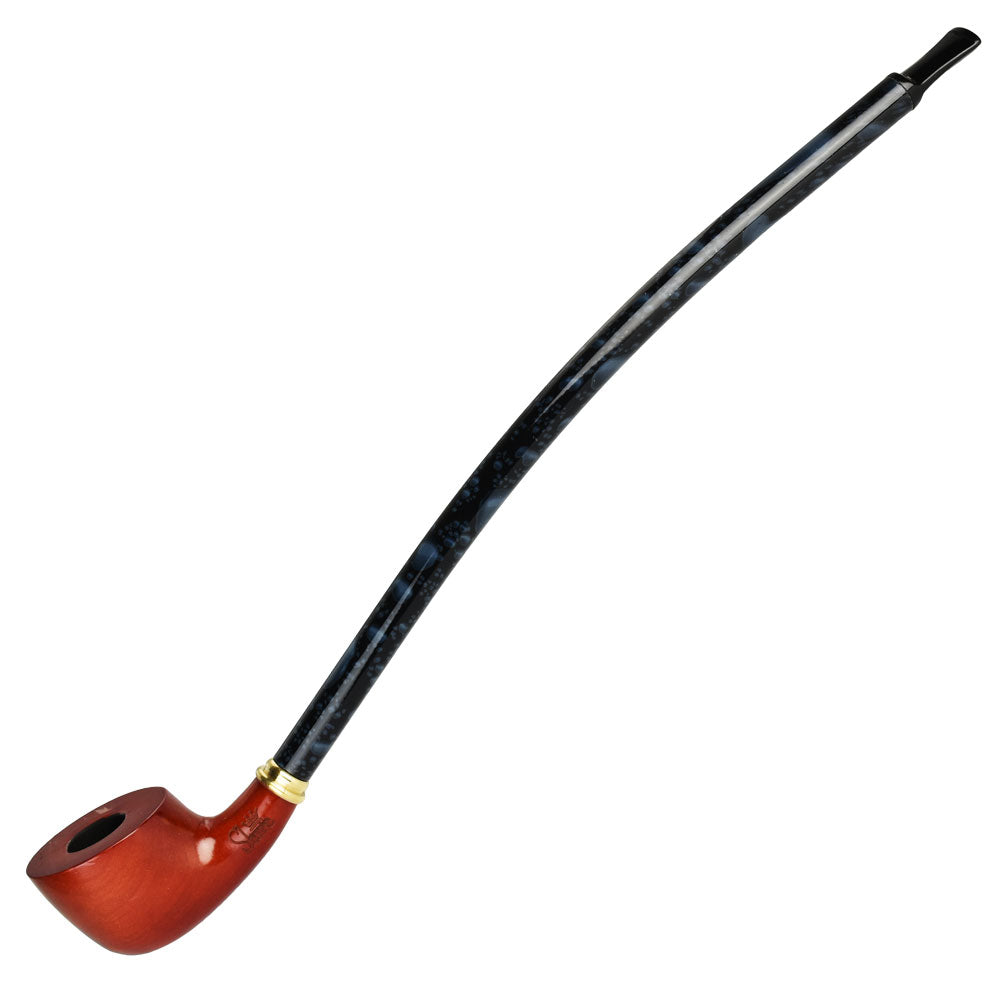 A side view of The Craic Smooth Dublin Churchwarden Shire Pipe, a long, curved pipe with a polished finish. A side view of The Craic Smooth Dublin Churchwarden Shire Pipe, a long, curved pipe with a polished finish.