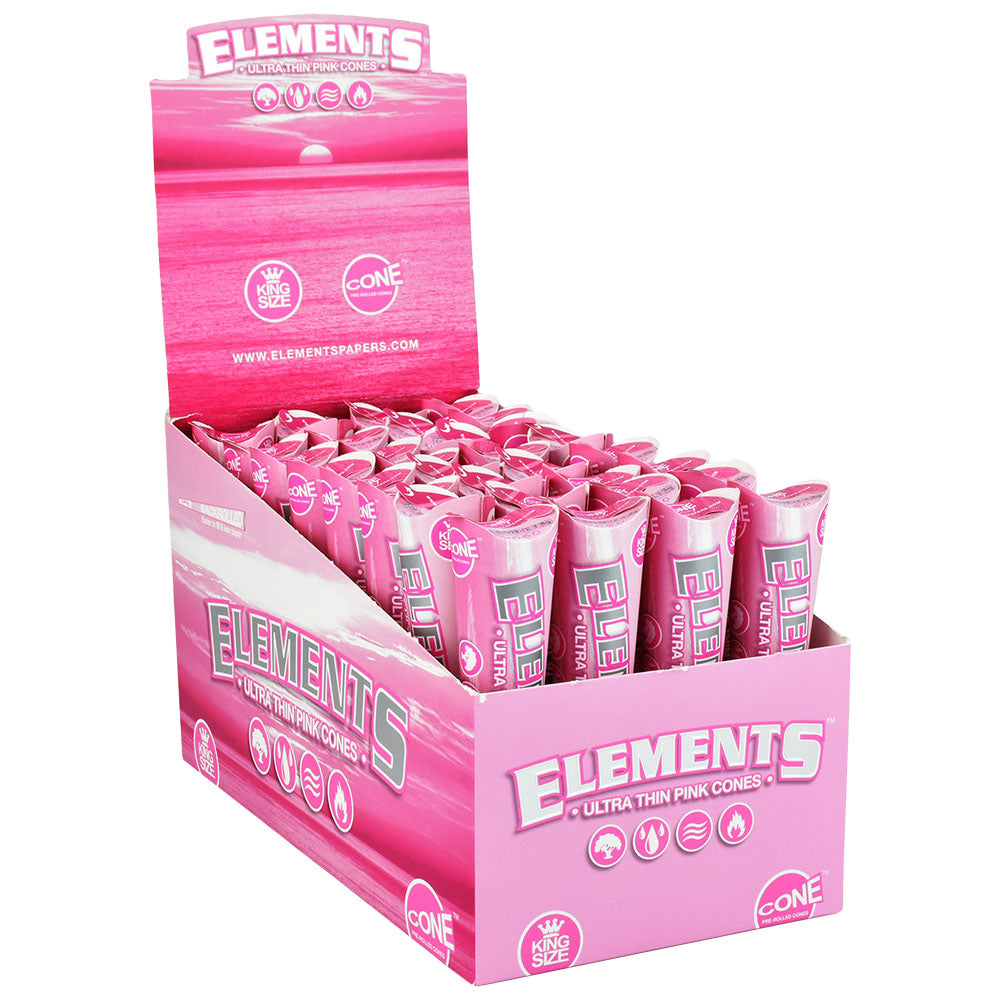 Front view of the Ultra Thin Pink Cones package, featuring a stacked display of cone papers with branding details. Front view of the Ultra Thin Pink Cones package, featuring a stacked display of cone papers with branding details.