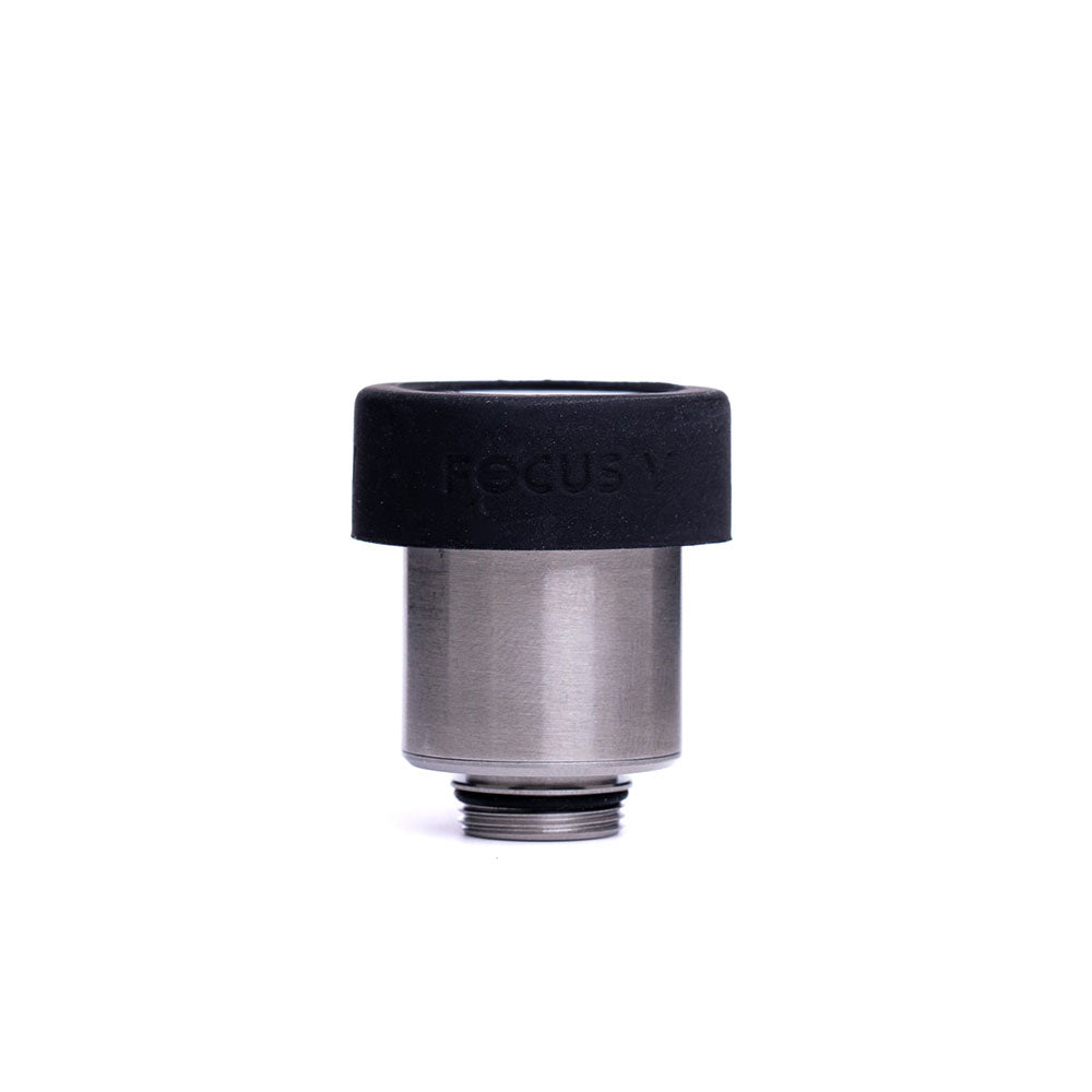 Close-up of the CARTA 2 Intelli-Core Atomizer for dry herb, displaying a metallic core with a dark cap, angled against a white background. Close-up of the CARTA 2 Intelli-Core Atomizer for dry herb, displaying a metallic core with a dark cap, angled against a white background.