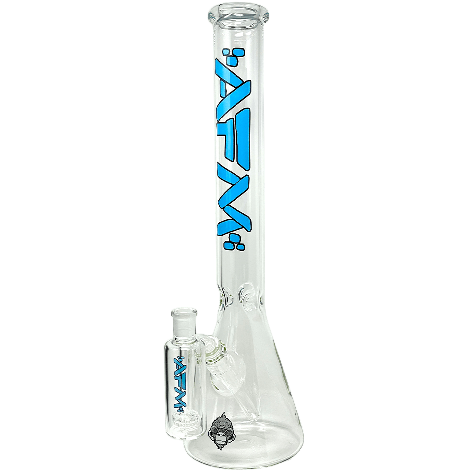 Front view of the AFM Beaker Set, a clear glass beaker with a wide base and slightly curved neck, isolated on a white background. Front view of the AFM Beaker Set, a clear glass beaker with a wide base and slightly curved neck, isolated on a white background.