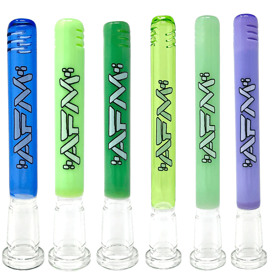 A studio shot displays multiple AFM Color Downstems in a row, each with a different vibrant color. A studio shot displays multiple AFM Color Downstems in a row, each with a different vibrant color.