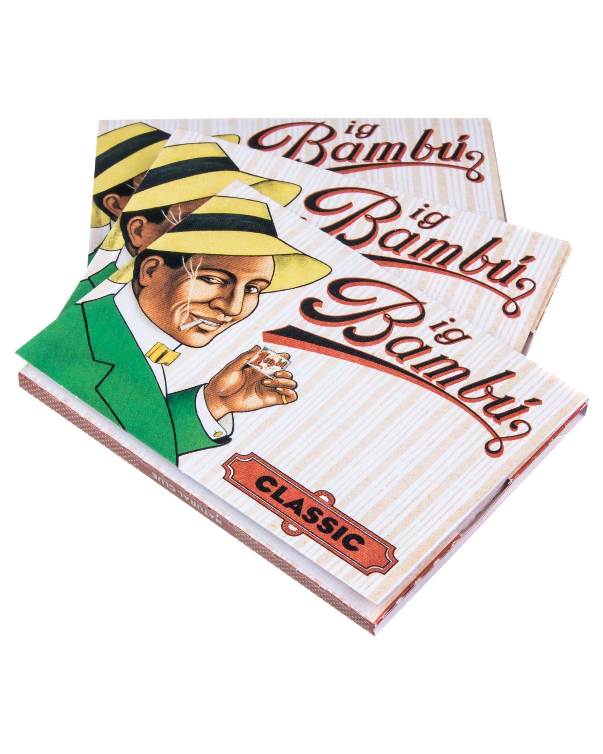 A close-up of the Classic Rolling Papers packaging, featuring a vintage-style illustration of a man in a suit. A close-up of the Classic Rolling Papers packaging, featuring a vintage-style illustration of a man in a suit.
