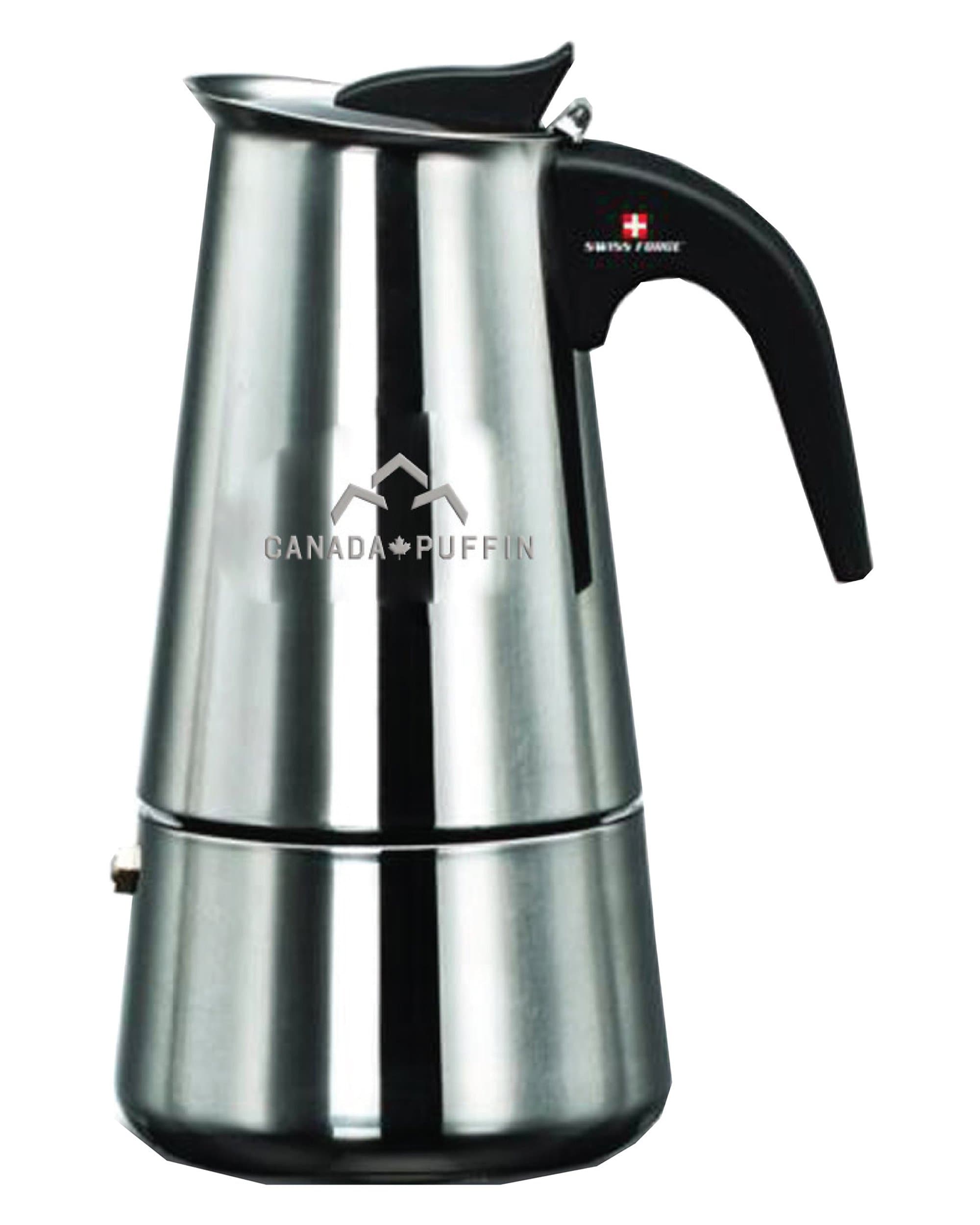 A stainless steel Swiss Force Cannabutter Maker is displayed at a slight angle against a plain white background. A stainless steel Swiss Force Cannabutter Maker is displayed at a slight angle against a plain white background.