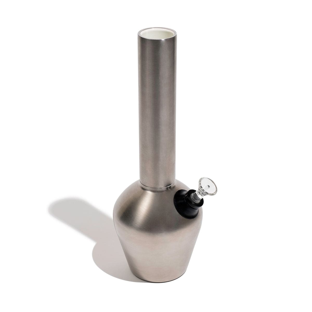 A front view of the Classic Stainless Steel Water Pipe, showcasing its polished metal finish and cylindrical form with soft shadow. A front view of the Classic Stainless Steel Water Pipe, showcasing its polished metal finish and cylindrical form with soft shadow.