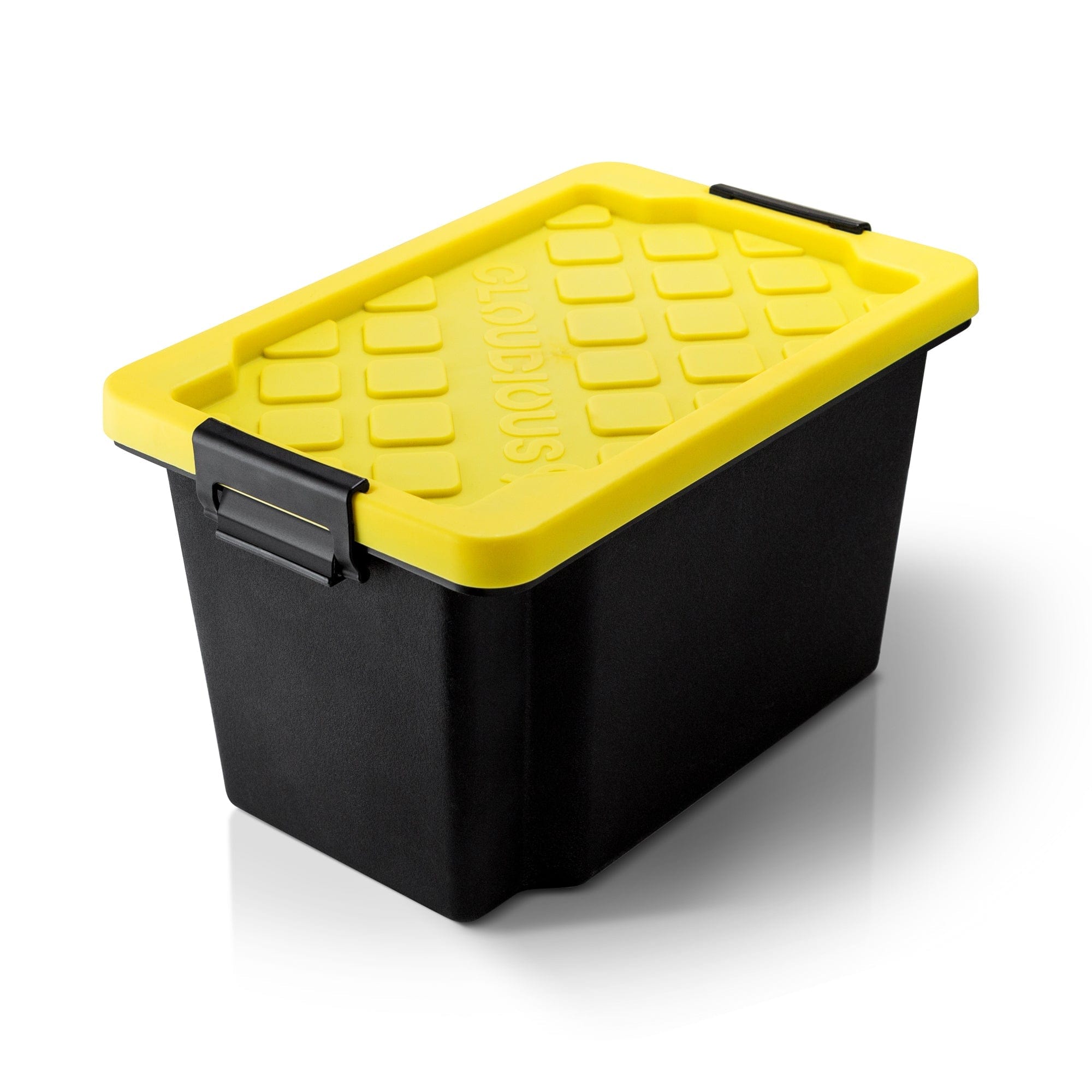 A slightly angled view of the Stash9 Mini Tabletop Storage, showcasing its textured yellow lid and compact size against a plain white background. A slightly angled view of the Stash9 Mini Tabletop Storage, showcasing its textured yellow lid and compact size against a plain white background.