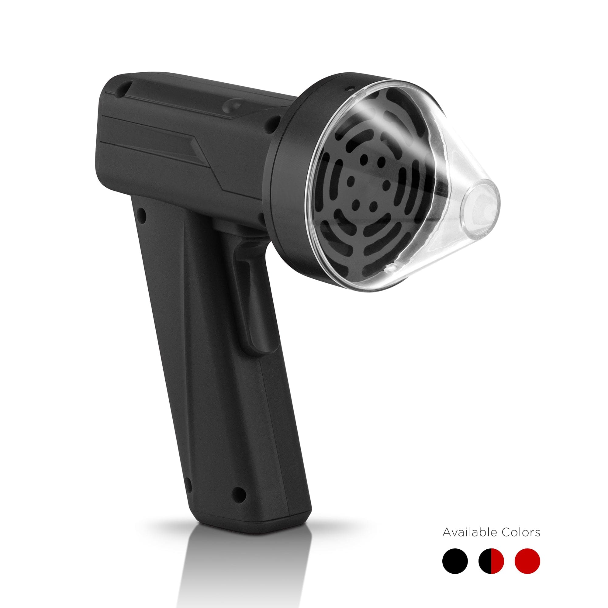 Front view of The Auto9 - Fully Automatic Grinder, a black handheld device with a clear chamber. Front view of The Auto9 - Fully Automatic Grinder, a black handheld device with a clear chamber.