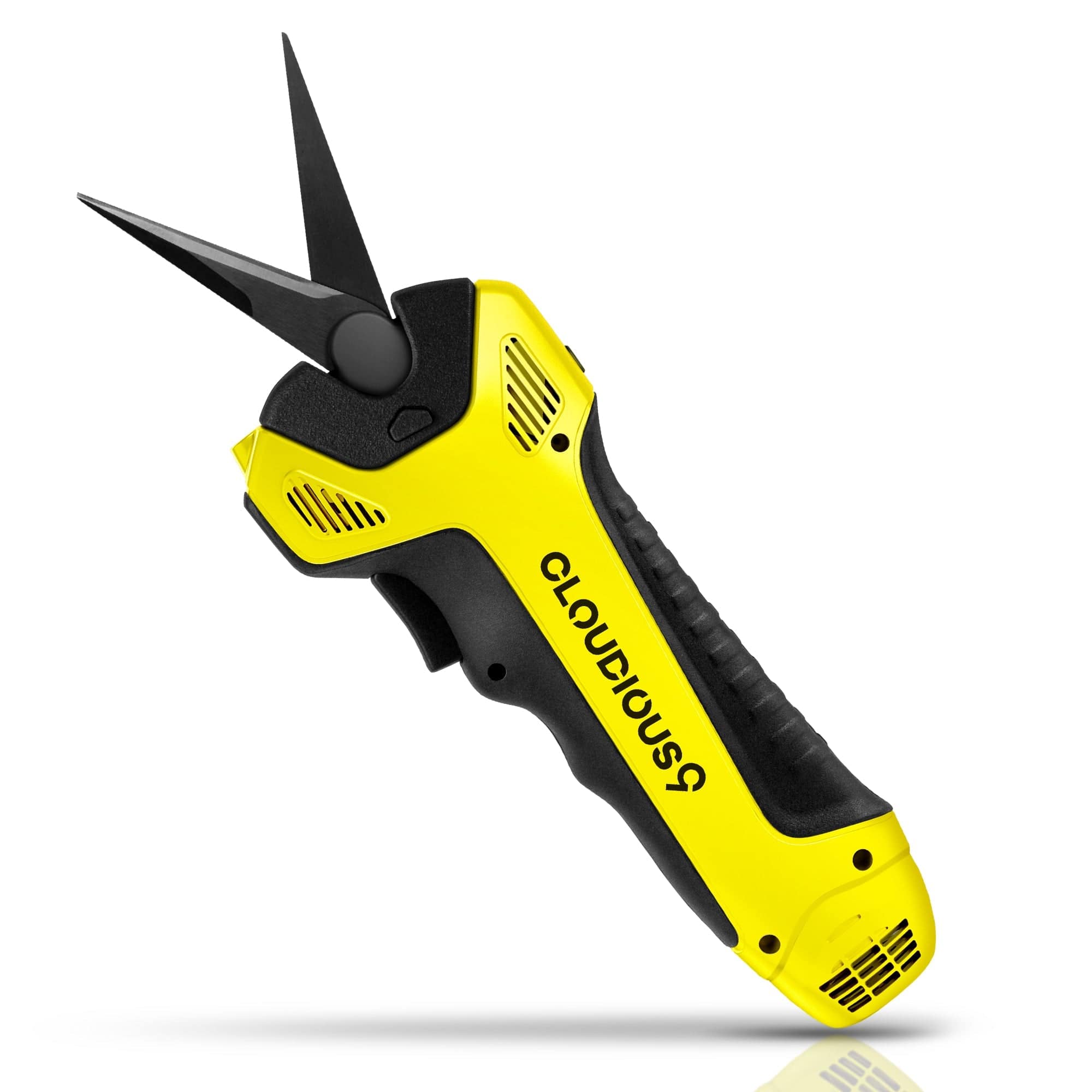 A close-up, angled view of the TrimCraft9 Precision Automatic Trimming Scissor, showcasing its yellow and black handle design. A close-up, angled view of the TrimCraft9 Precision Automatic Trimming Scissor, showcasing its yellow and black handle design.