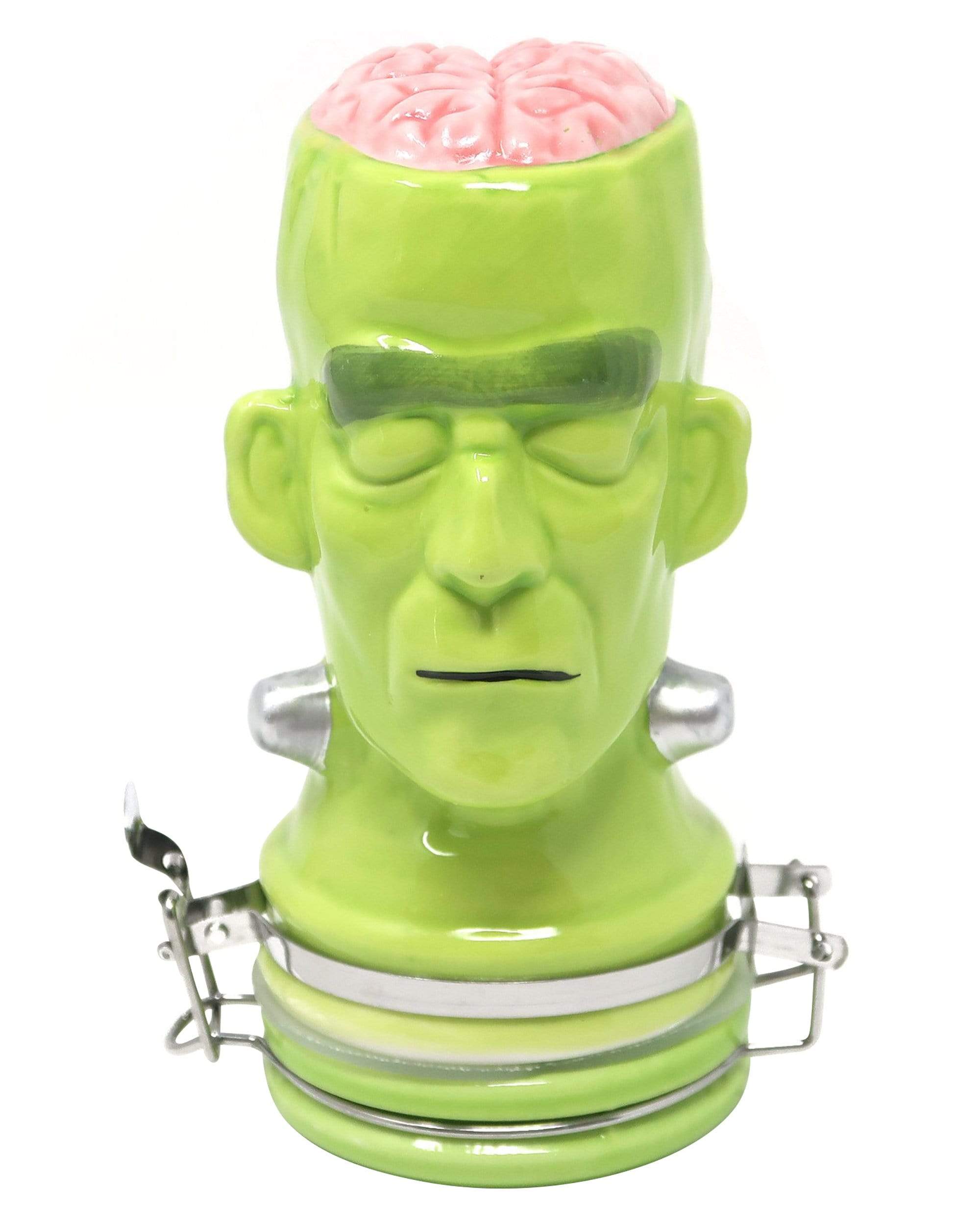 Front view of the 250ml Storage Jar, a whimsical green container resembling a monster’s head with a textured lid. Front view of the 250ml Storage Jar, a whimsical green container resembling a monster’s head with a textured lid.