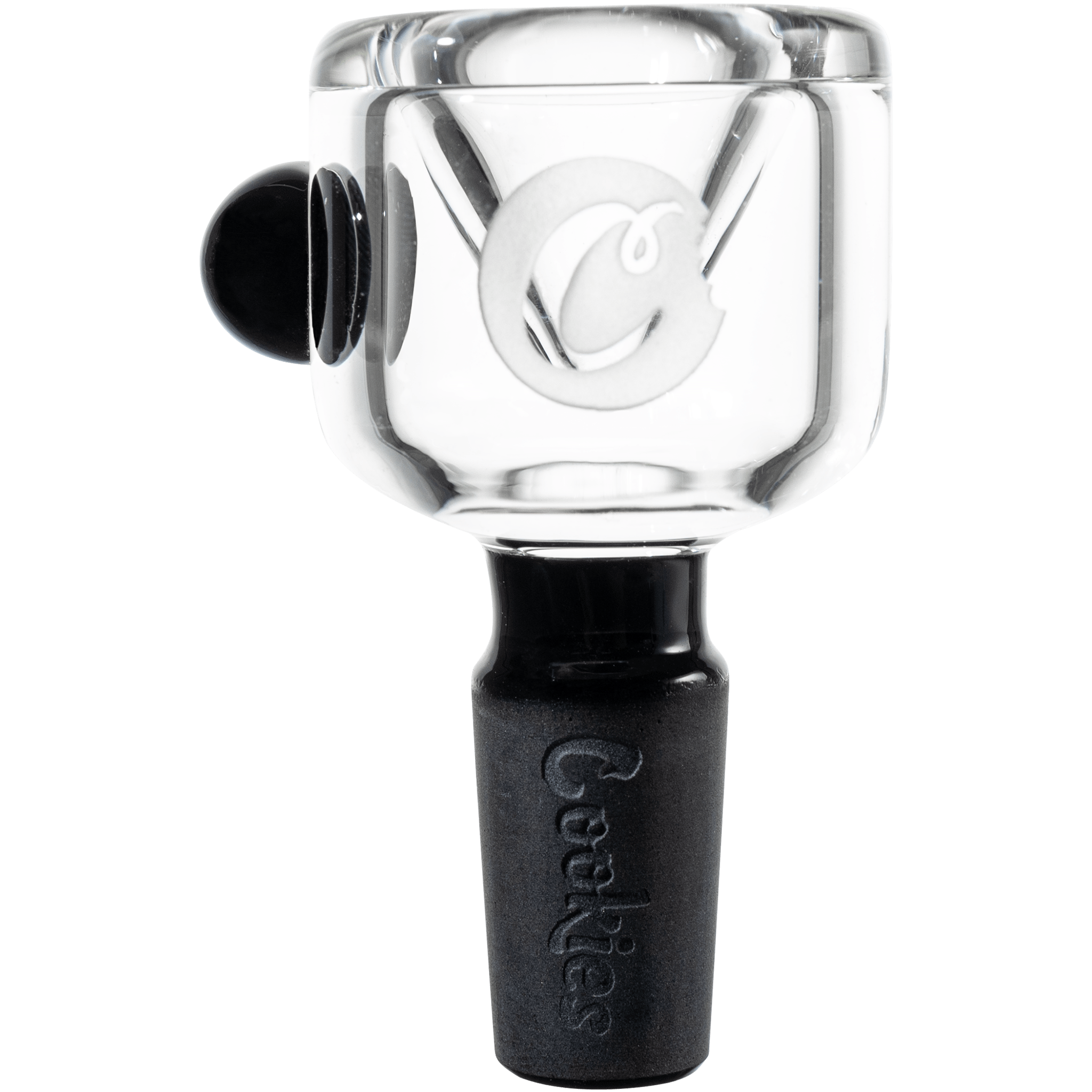 A close-up, angled view of the Classic Bong Bowl, showcasing its clear glass construction and rounded shape. A close-up, angled view of the Classic Bong Bowl, showcasing its clear glass construction and rounded shape.