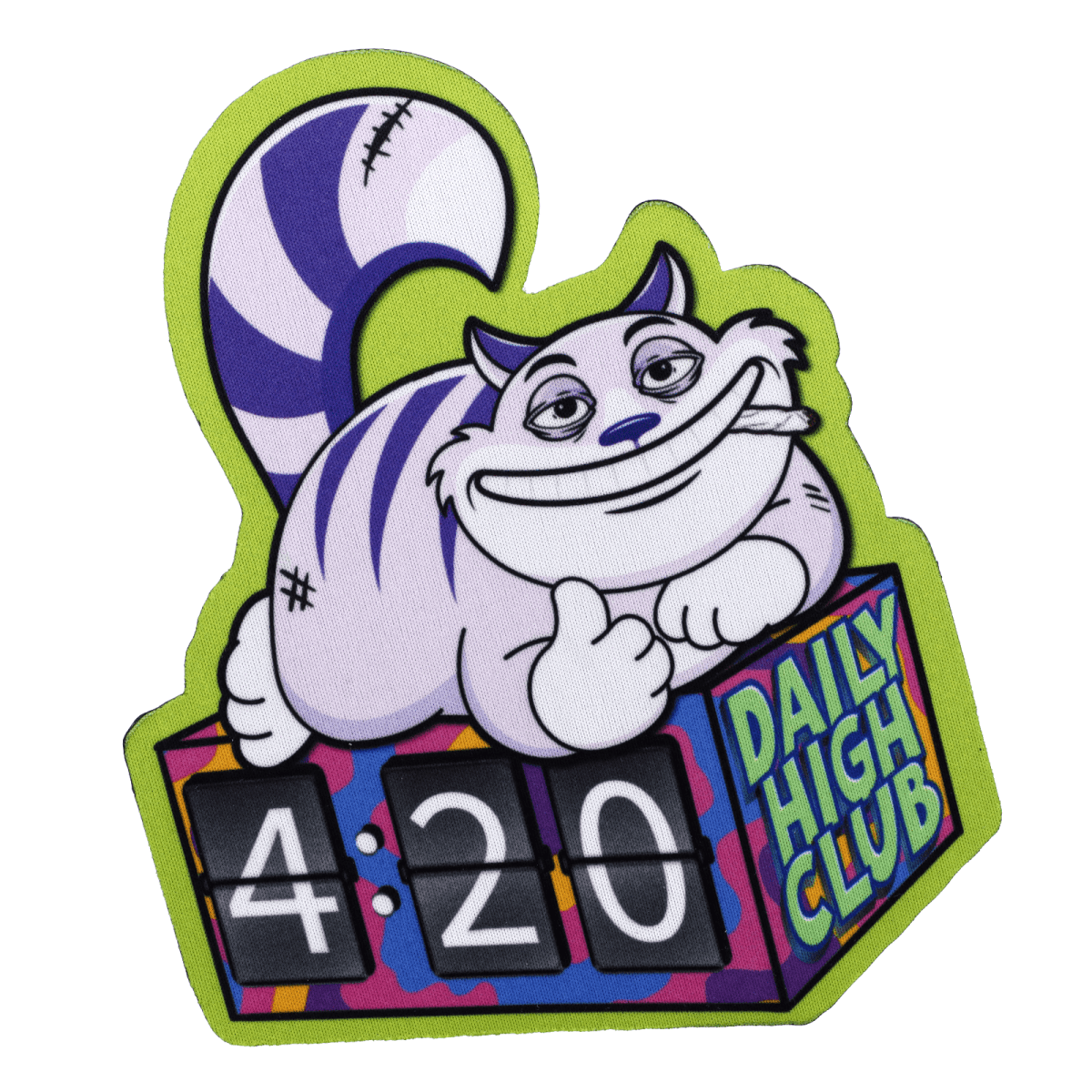 A close-up of the Cat Dab Mat shows a colorful cartoon cat dabbing, set against a plain white background. A close-up of the Cat Dab Mat shows a colorful cartoon cat dabbing, set against a plain white background.