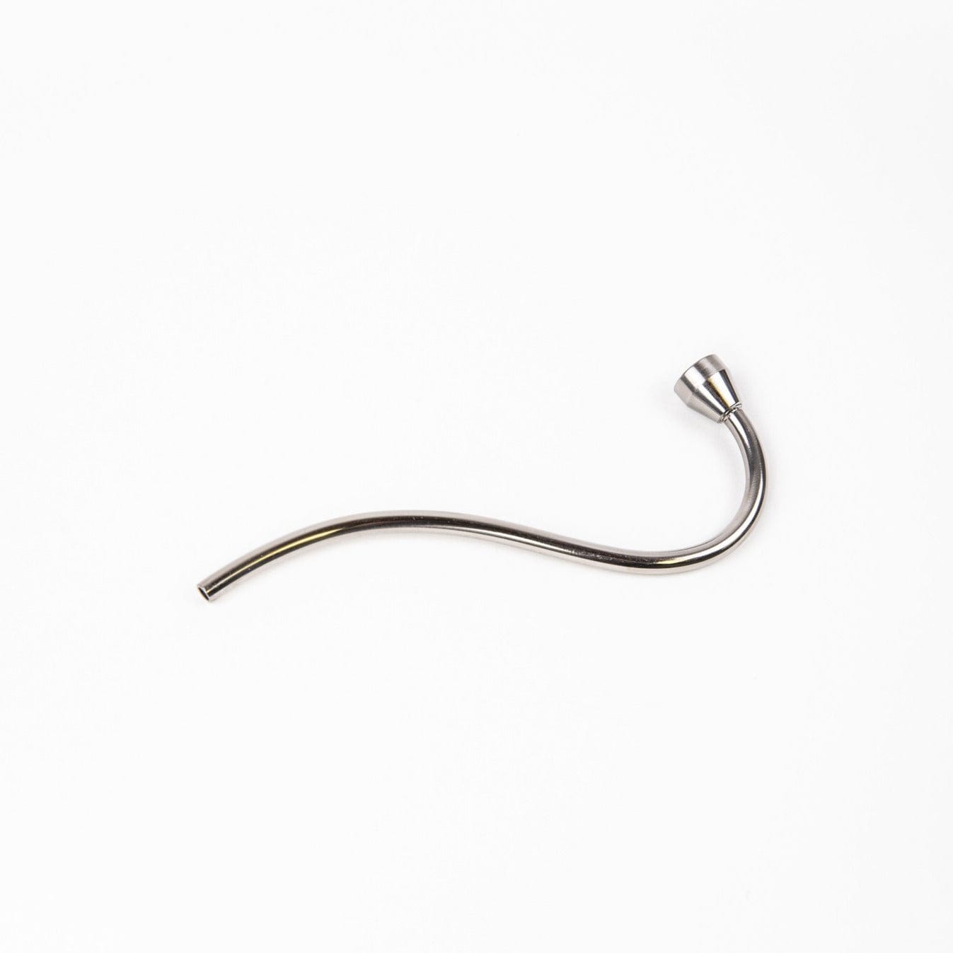 A side view of the WizardStix Titanium Wizard Pipe, showcasing its sleek, metallic form against a plain white background. A side view of the WizardStix Titanium Wizard Pipe, showcasing its sleek, metallic form against a plain white background.