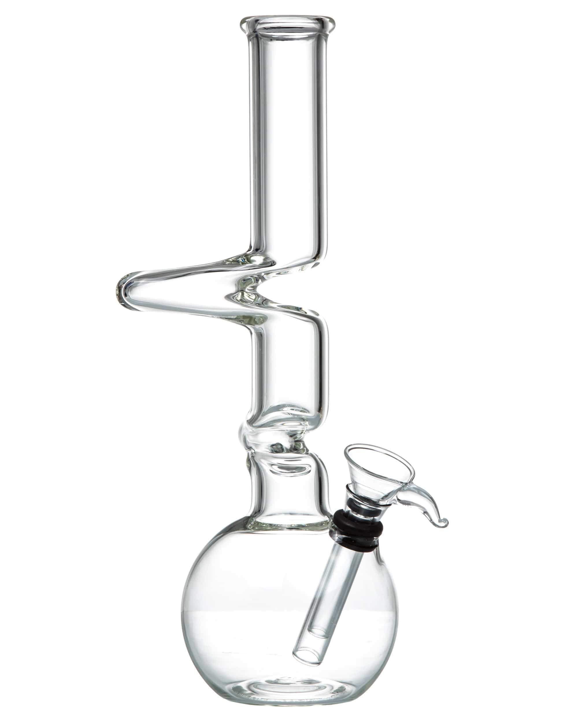 Front view of the 10" Zig-Zag Beaker Bong, showcasing the clear glass construction and simple beaker shape. Front view of the 10" Zig-Zag Beaker Bong, showcasing the clear glass construction and simple beaker shape.