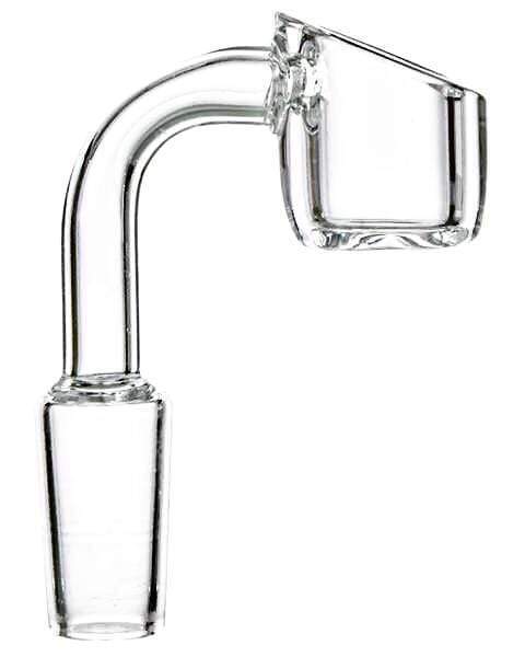 A close-up view of the 4mm Thick Quartz Banger Nail, displaying its clear quartz construction and angled nail design. A close-up view of the 4mm Thick Quartz Banger Nail, displaying its clear quartz construction and angled nail design.