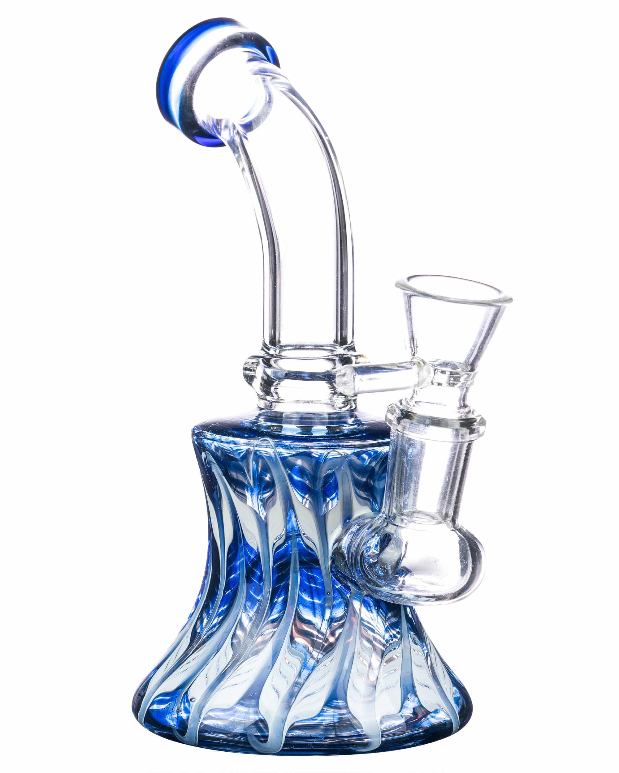 A front view of the 6" Raked Blue Mini Bong, showcasing its raked blue glass and compact size. A front view of the 6" Raked Blue Mini Bong, showcasing its raked blue glass and compact size.