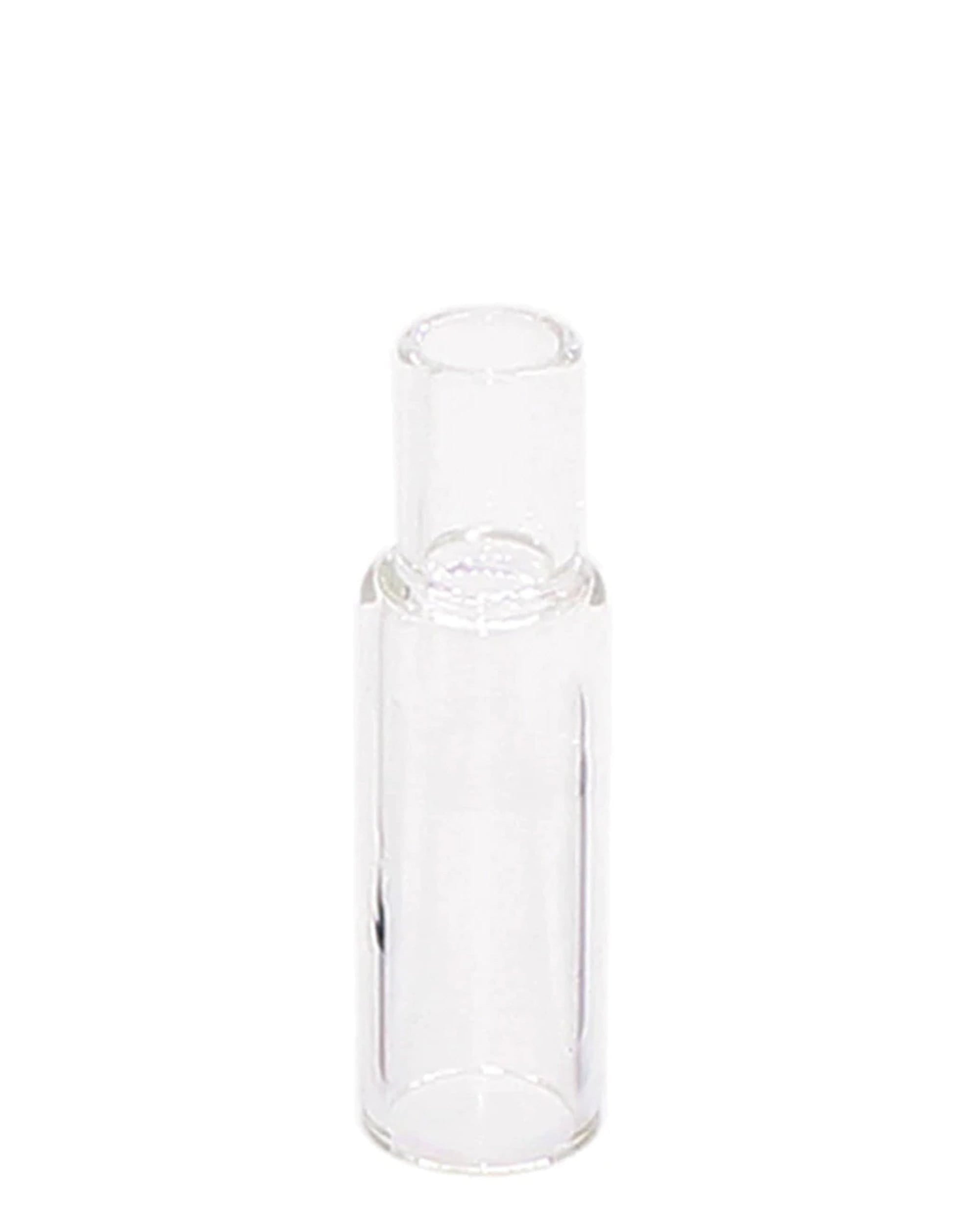 Front view of the Dabble Glass Mouthpiece, a clear glass piece presented against a plain white background. Front view of the Dabble Glass Mouthpiece, a clear glass piece presented against a plain white background.