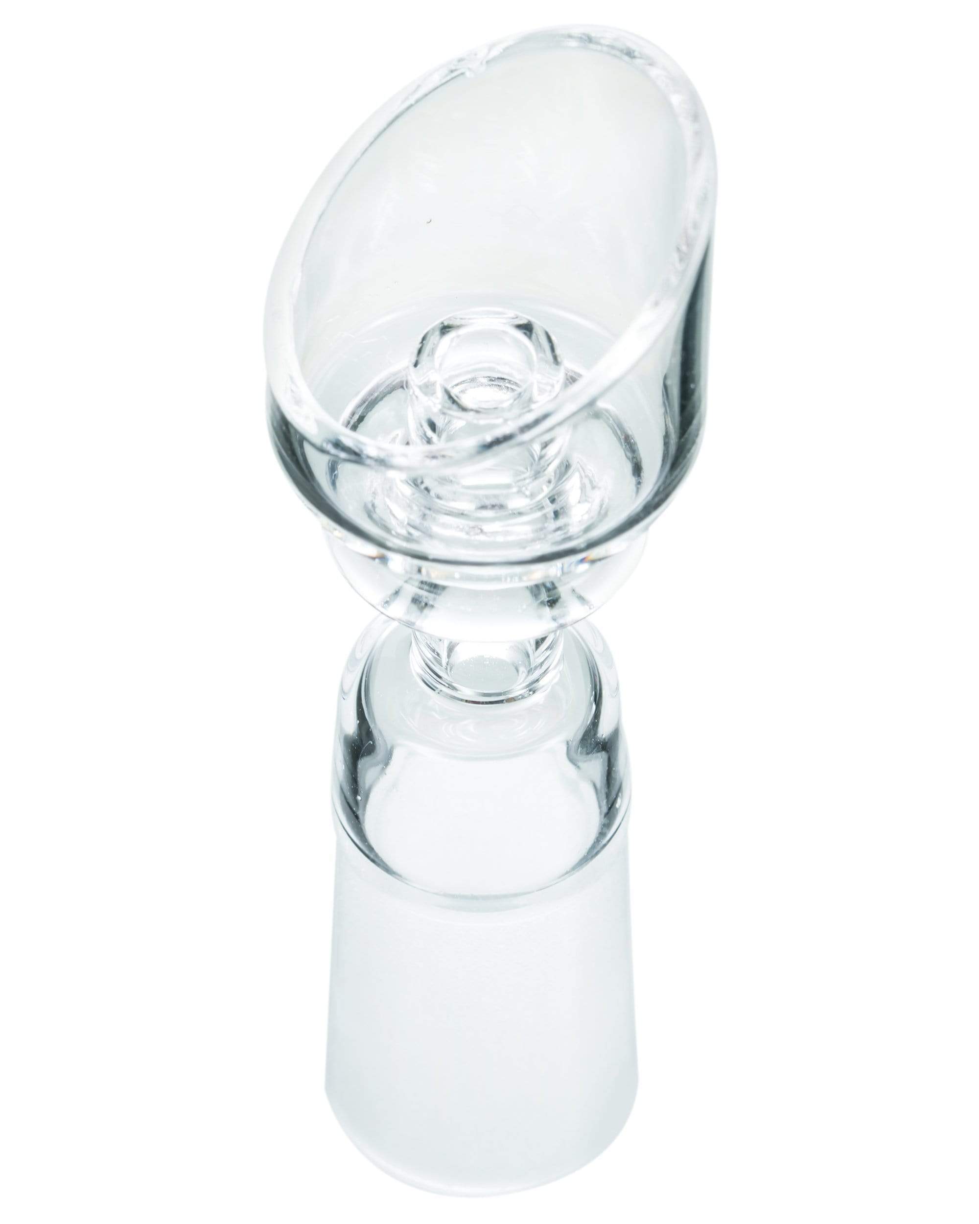 A close-up of the Female Angled Domeless Quartz Nail, showing its clear, angled design and domeless interior. A close-up of the Female Angled Domeless Quartz Nail, showing its clear, angled design and domeless interior.