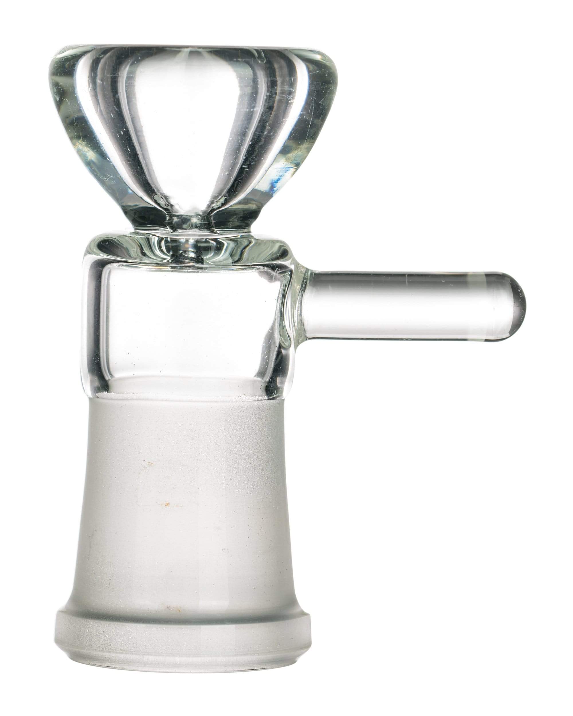 A close-up view of the Female Pinch Bowl, showcasing the clear glass construction and simple, rounded design. A close-up view of the Female Pinch Bowl, showcasing the clear glass construction and simple, rounded design.