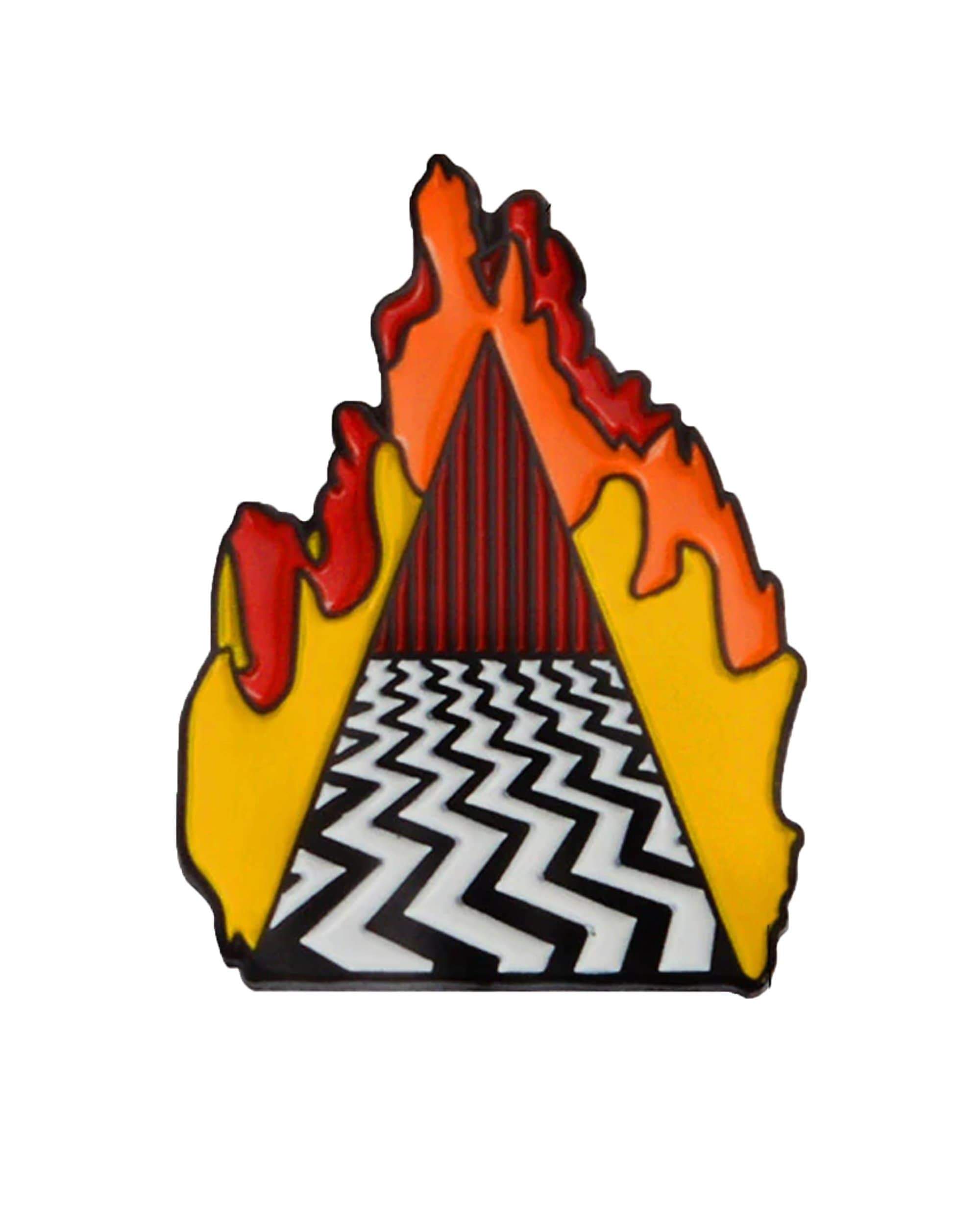 Front view of the Fire Walk Enamel Pin, depicting stylized orange and red flames surrounding a black background. Front view of the Fire Walk Enamel Pin, depicting stylized orange and red flames surrounding a black background.