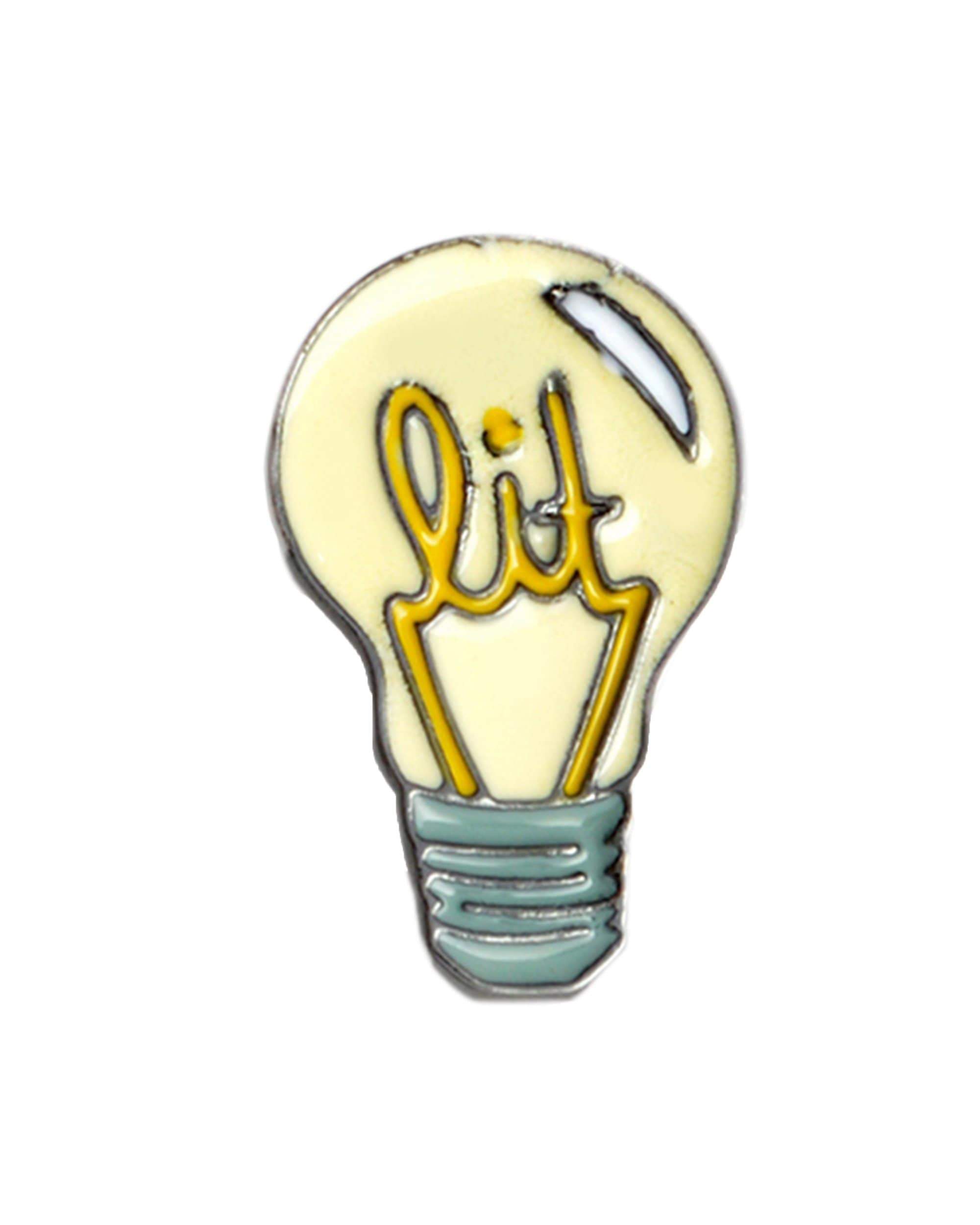 A close-up of the LITe Bulb Enamel Pin, depicting a detailed light bulb design in vibrant enamel. A close-up of the LITe Bulb Enamel Pin, depicting a detailed light bulb design in vibrant enamel.