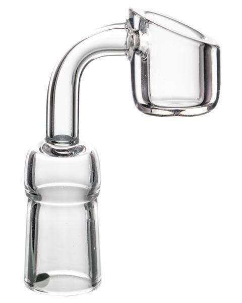 Front view of the Quartz Banger Nail Bundle (Female) with a curved, clear quartz nail visible against a plain white background. Front view of the Quartz Banger Nail Bundle (Female) with a curved, clear quartz nail visible against a plain white background.