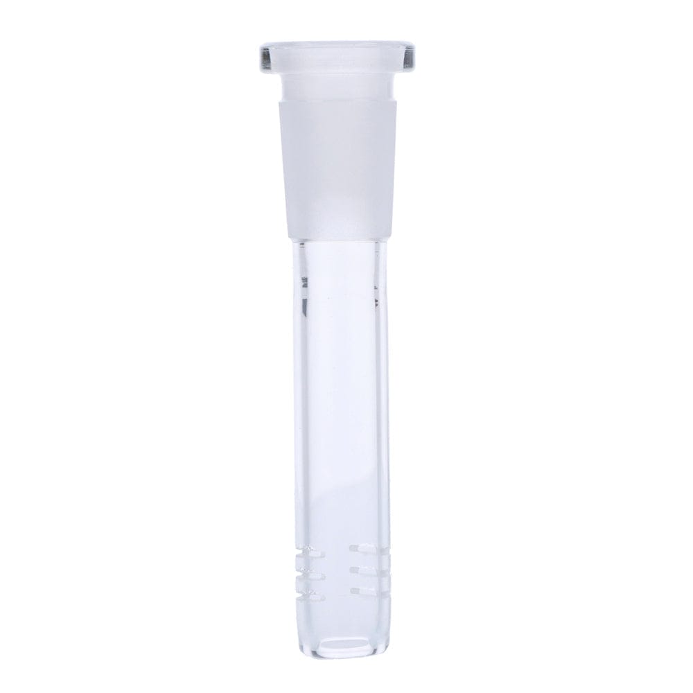 Front view of the 2.5-inch Replacement Downstem, a clear glass tube with a simple cylindrical shape. Front view of the 2.5-inch Replacement Downstem, a clear glass tube with a simple cylindrical shape.