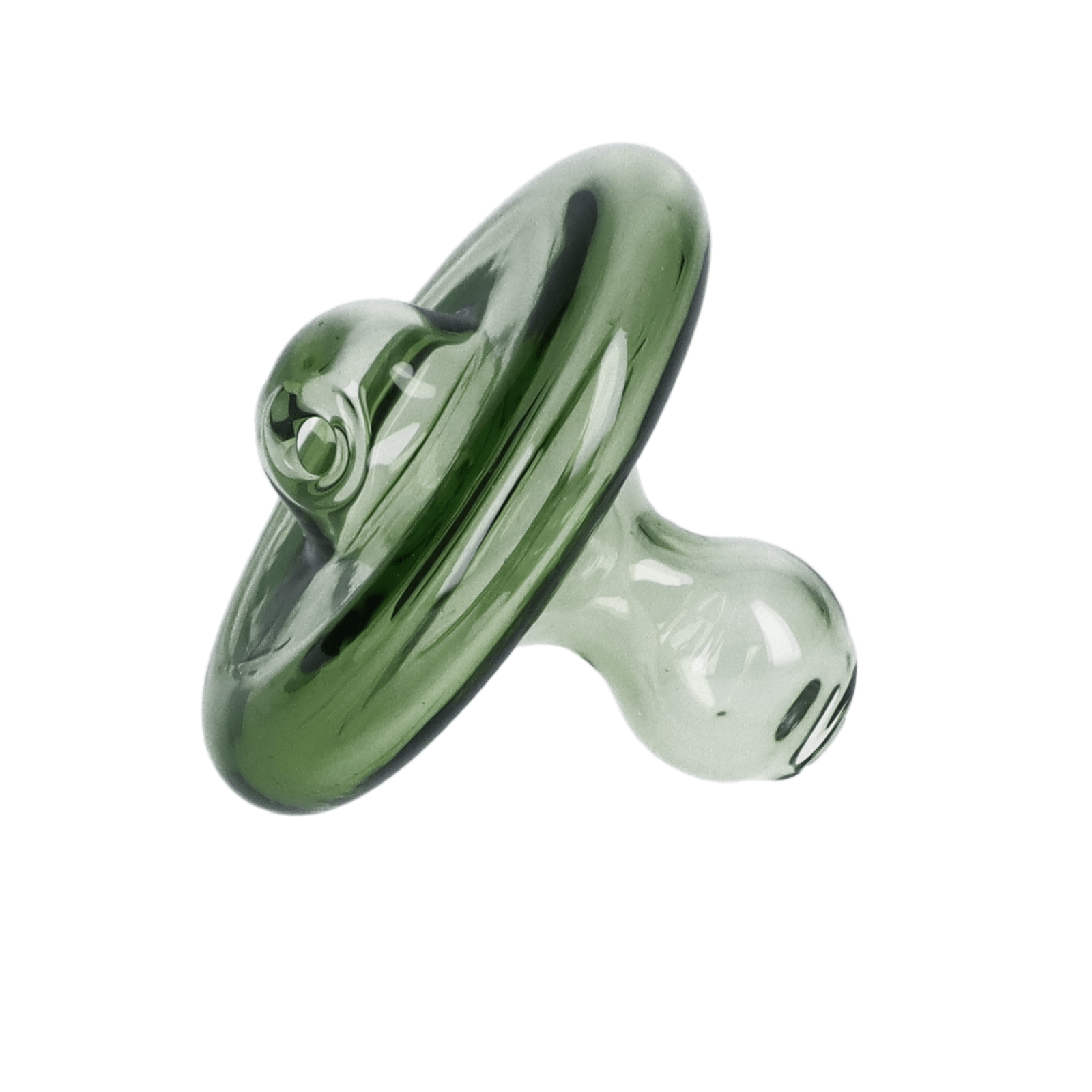 A slightly angled view of the Standard Carb Cap, showcasing its clear glass construction and rounded shape. A slightly angled view of the Standard Carb Cap, showcasing its clear glass construction and rounded shape.