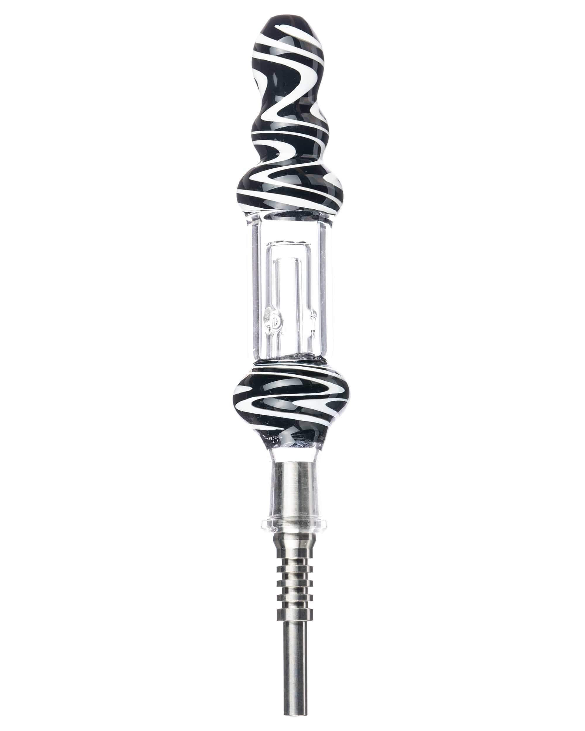 A studio shot of the Wig Wag Nectar Collector, displaying its elongated, clear glass tip and sleek design against a white background. A studio shot of the Wig Wag Nectar Collector, displaying its elongated, clear glass tip and sleek design against a white background.