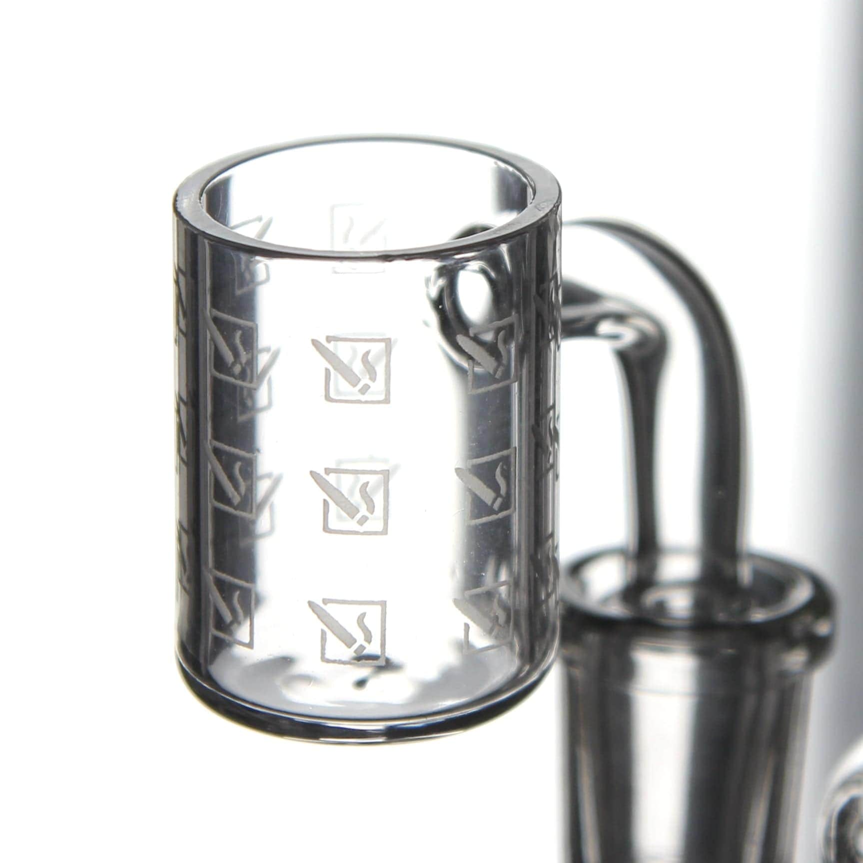 Close-up, angled view of the Doob Patterned Banger, a clear glass insert with visible patterned details. Close-up, angled view of the Doob Patterned Banger, a clear glass insert with visible patterned details.