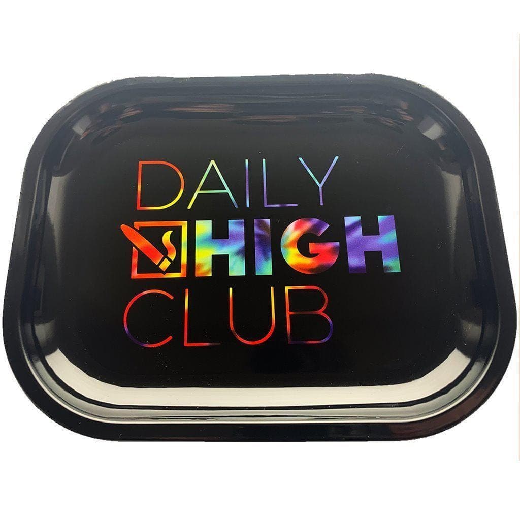 Overhead view of the Daily High Club Rolling Tray, a rectangular metal tray with a polished silver finish. Overhead view of the Daily High Club Rolling Tray, a rectangular metal tray with a polished silver finish.