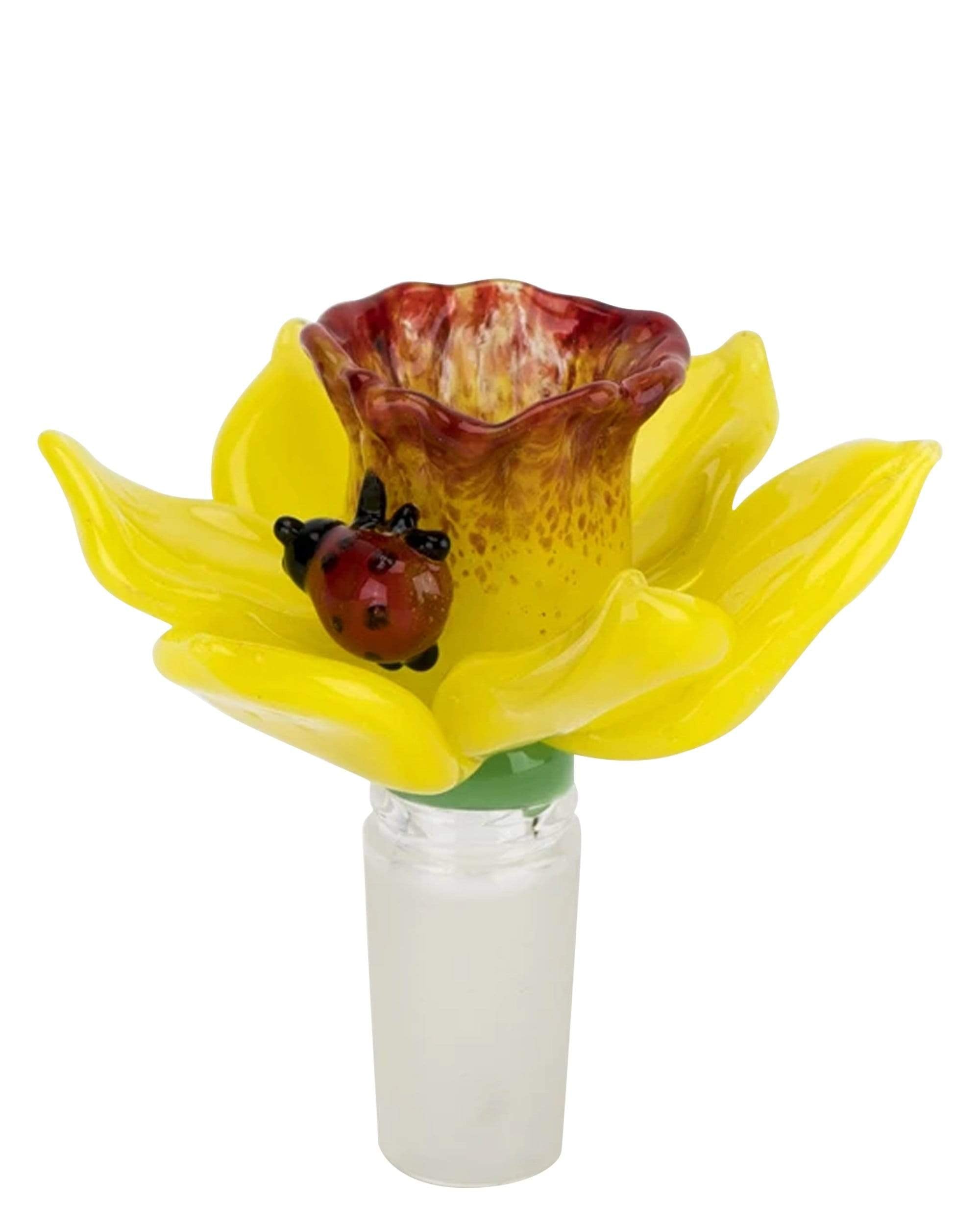 A detailed close-up of the Daffodil Glass Bowl, showcasing its petal-like design in vibrant yellow and a clear glass base. A detailed close-up of the Daffodil Glass Bowl, showcasing its petal-like design in vibrant yellow and a clear glass base.