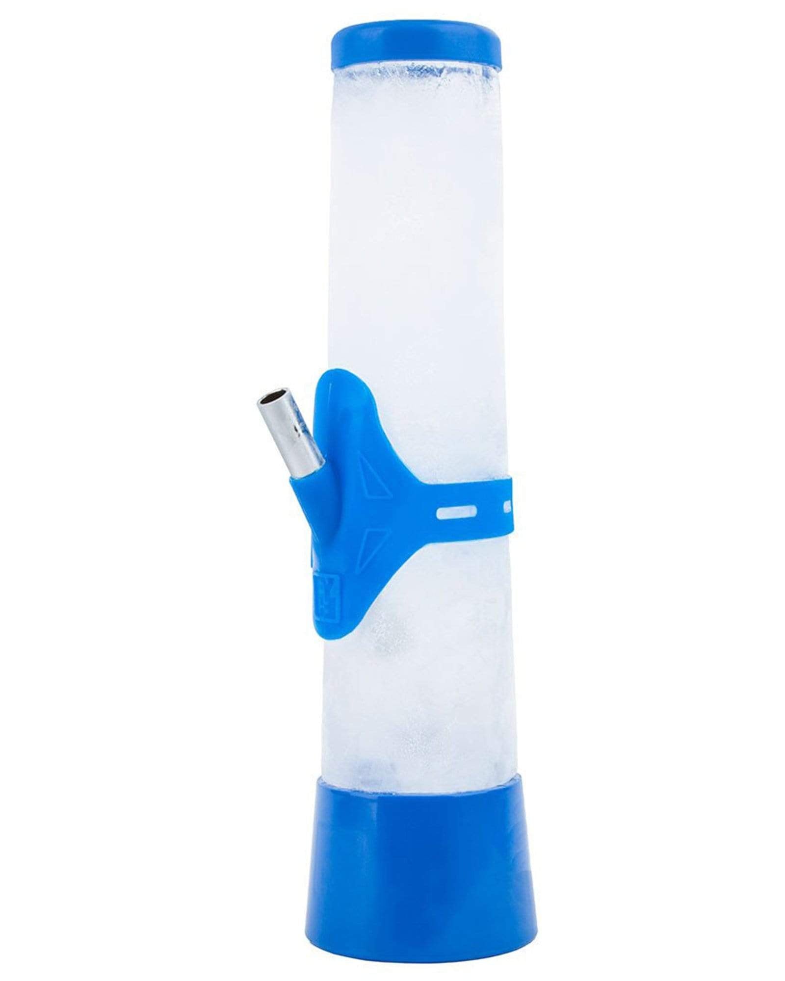 A front view of the Reusable Ice Bong Mold, showcasing its blue plastic construction and simple, cylindrical shape. A front view of the Reusable Ice Bong Mold, showcasing its blue plastic construction and simple, cylindrical shape.