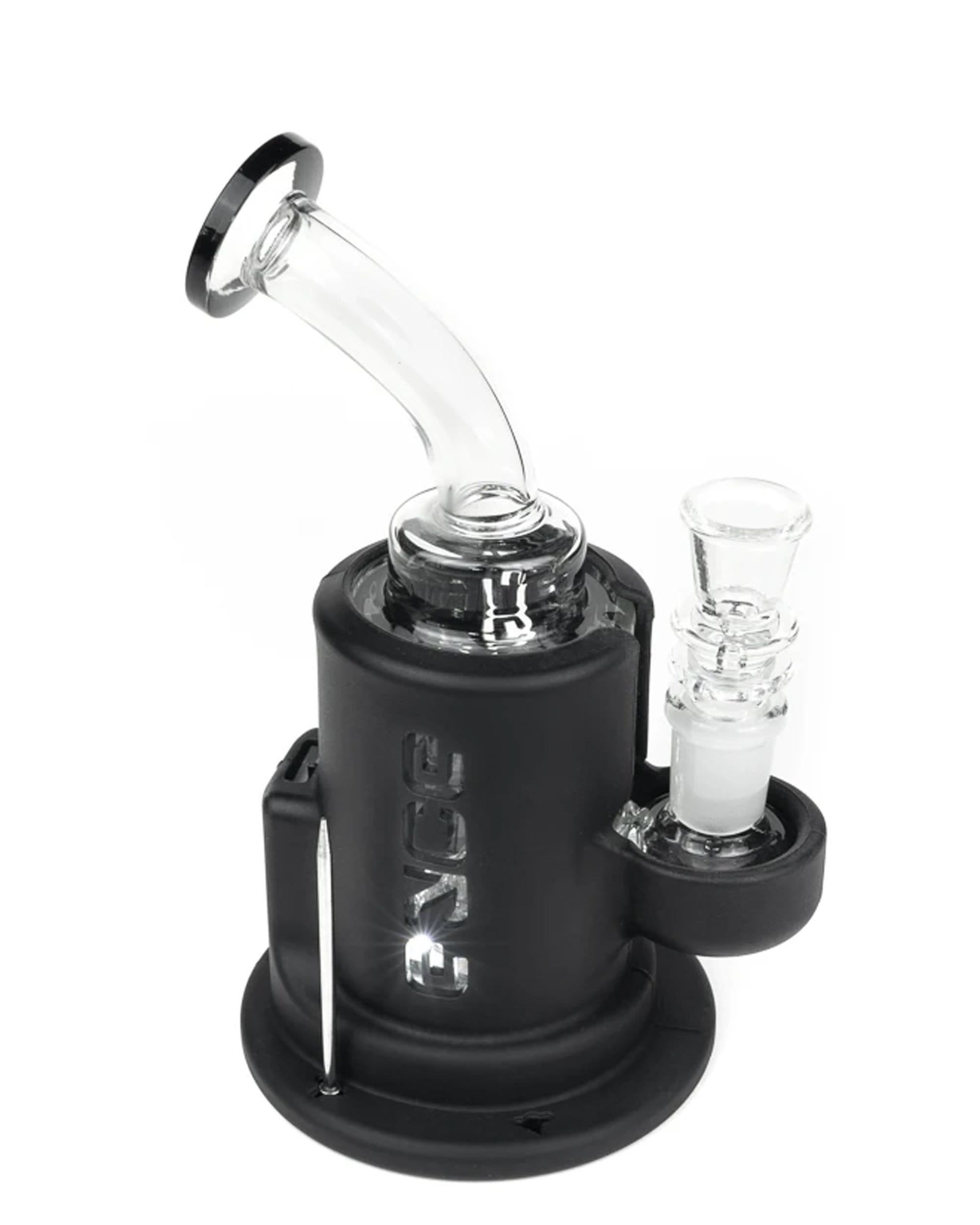 A three-quarter view of the Spark LED Dab Rig, showcasing its sleek, black design with a clear glass joint. A three-quarter view of the Spark LED Dab Rig, showcasing its sleek, black design with a clear glass joint.