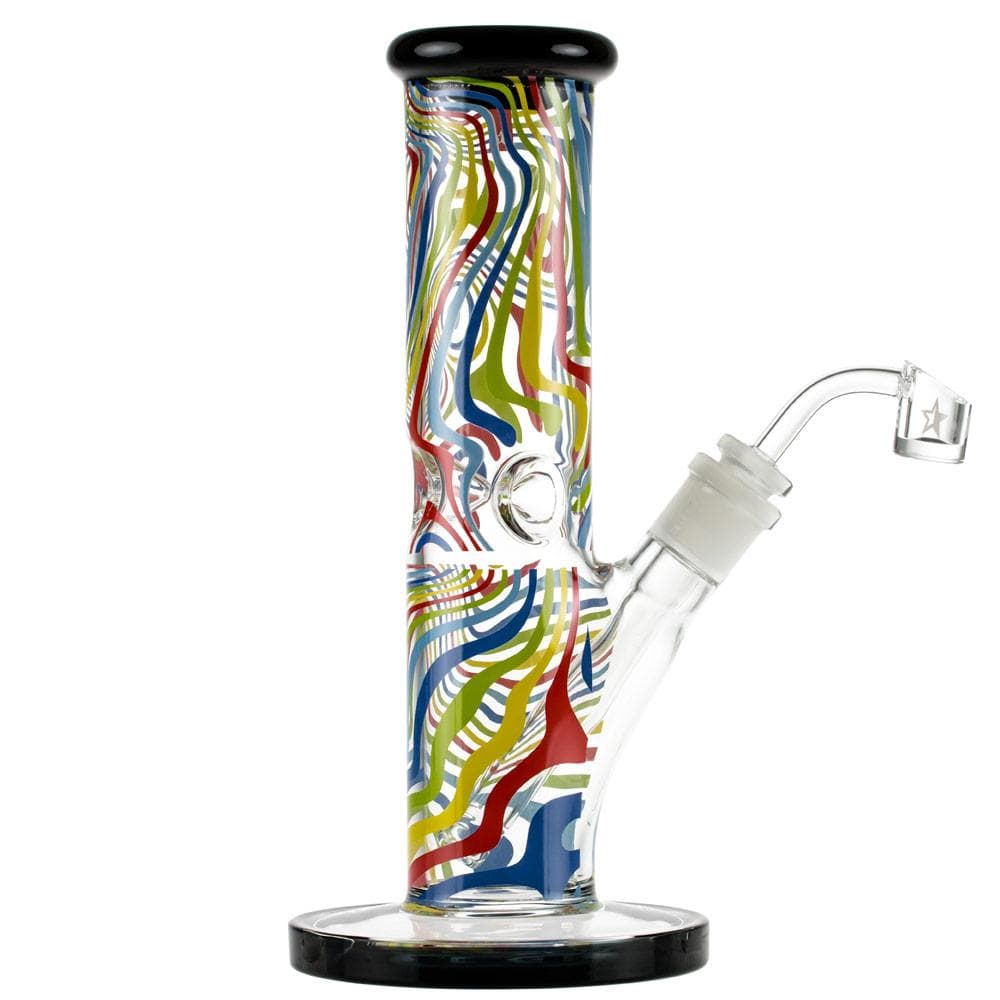 Front view of the Amnesia 10" Dab Rig, featuring a colorful, patterned glass body and a smooth, curved neck. Front view of the Amnesia 10" Dab Rig, featuring a colorful, patterned glass body and a smooth, curved neck.