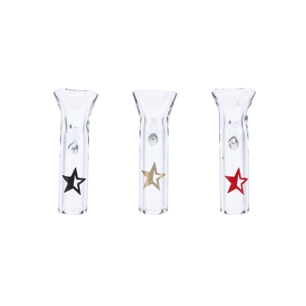 A slightly angled, close-up view of the Famous X Glass Filter Tips 3-Pack, showcasing the clear glass tips arranged against a white background. A slightly angled, close-up view of the Famous X Glass Filter Tips 3-Pack, showcasing the clear glass tips arranged against a white background.