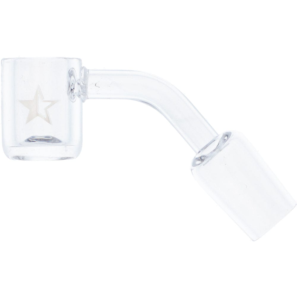 A 45-degree angled view of the Famous X Replacement Banger with an 18mm male joint, displayed on a plain white background. A 45-degree angled view of the Famous X Replacement Banger with an 18mm male joint, displayed on a plain white background.