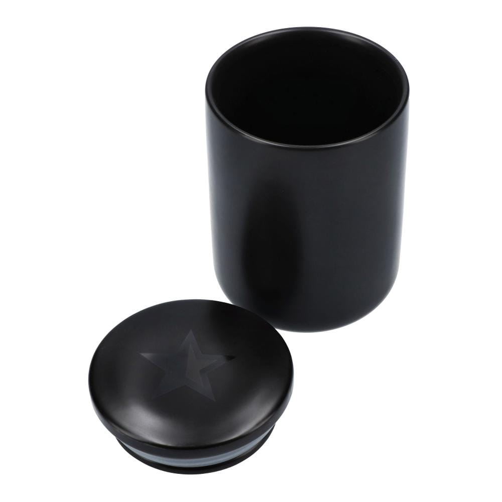 Medium Ceramic Stash Jar displayed in a top-down view, showcasing its smooth, dark ceramic finish and simple cylindrical shape. Medium Ceramic Stash Jar displayed in a top-down view, showcasing its smooth, dark ceramic finish and simple cylindrical shape.