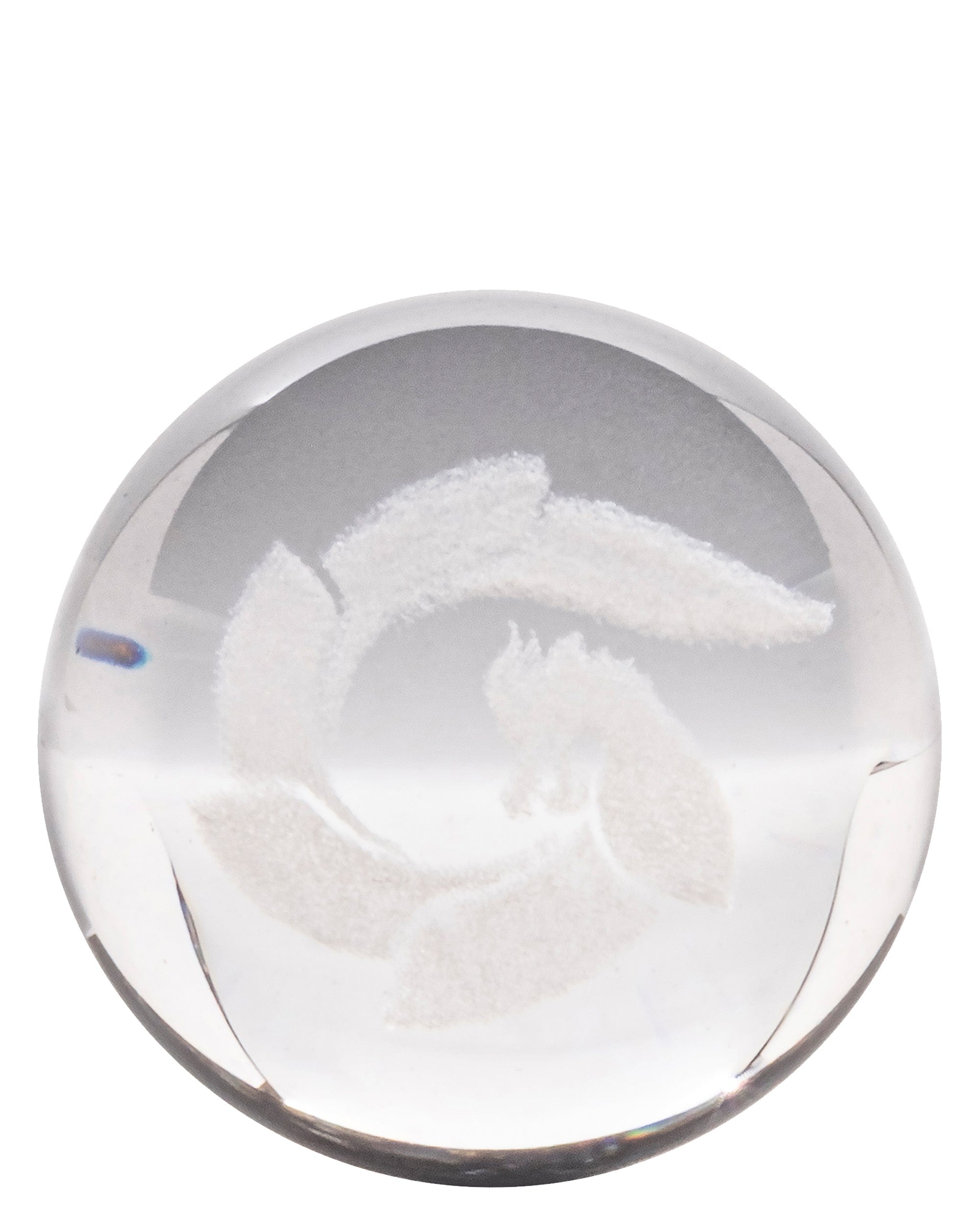 A close-up view of the Ball Carb Cap, showing its clear glass construction and rounded shape. A close-up view of the Ball Carb Cap, showing its clear glass construction and rounded shape.