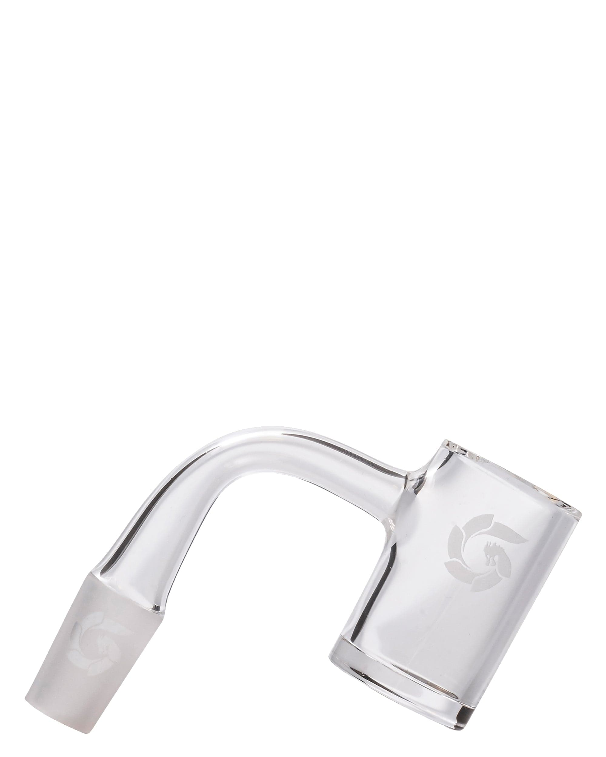 A close-up, angled view of the Classic Flat Top Banger, showing its clear glass construction and smooth, flat-topped design. A close-up, angled view of the Classic Flat Top Banger, showing its clear glass construction and smooth, flat-topped design.