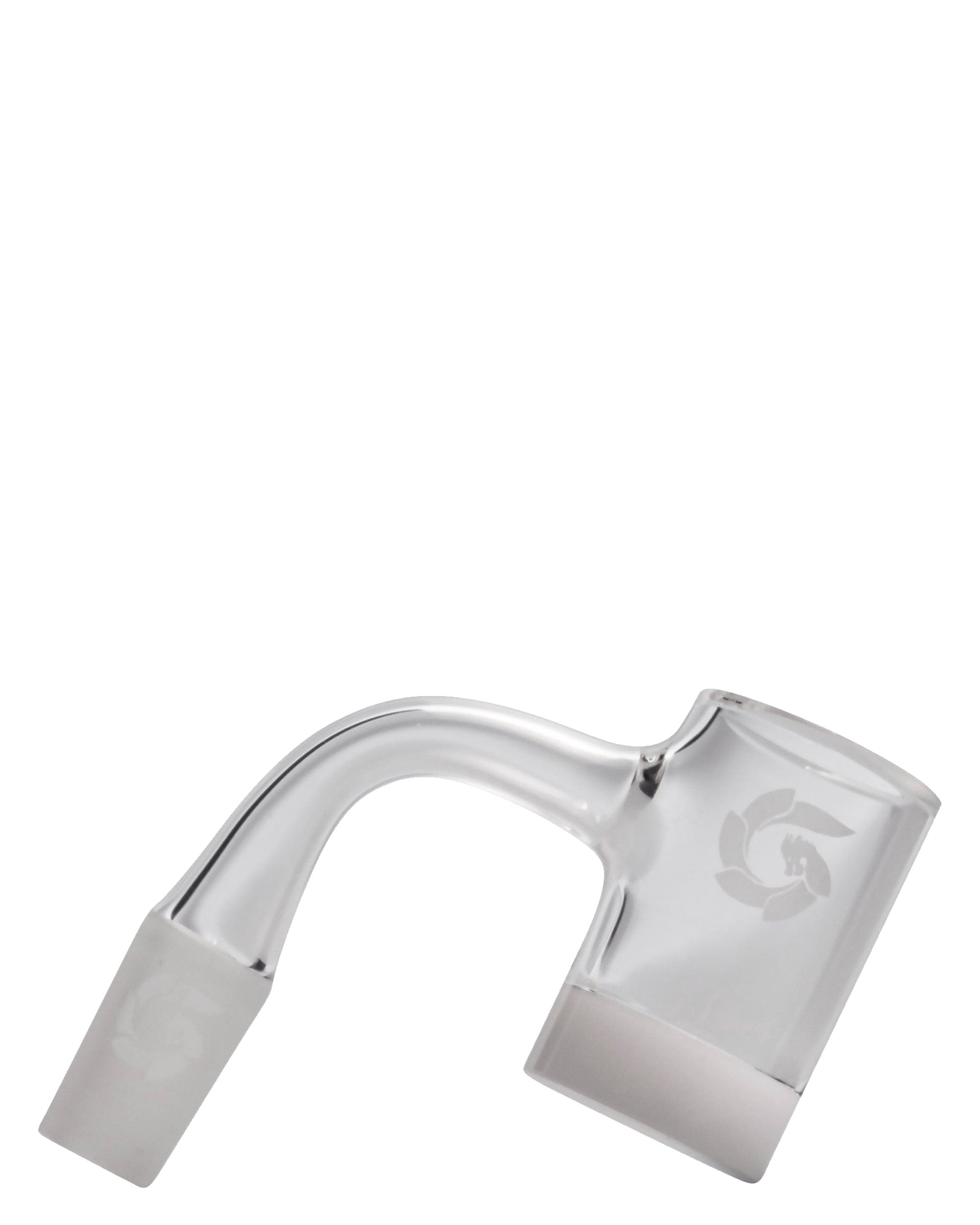A side view of the Opaque Crusher Banger, showcasing the opaque glass and its angled, cylindrical shape. A side view of the Opaque Crusher Banger, showcasing the opaque glass and its angled, cylindrical shape.