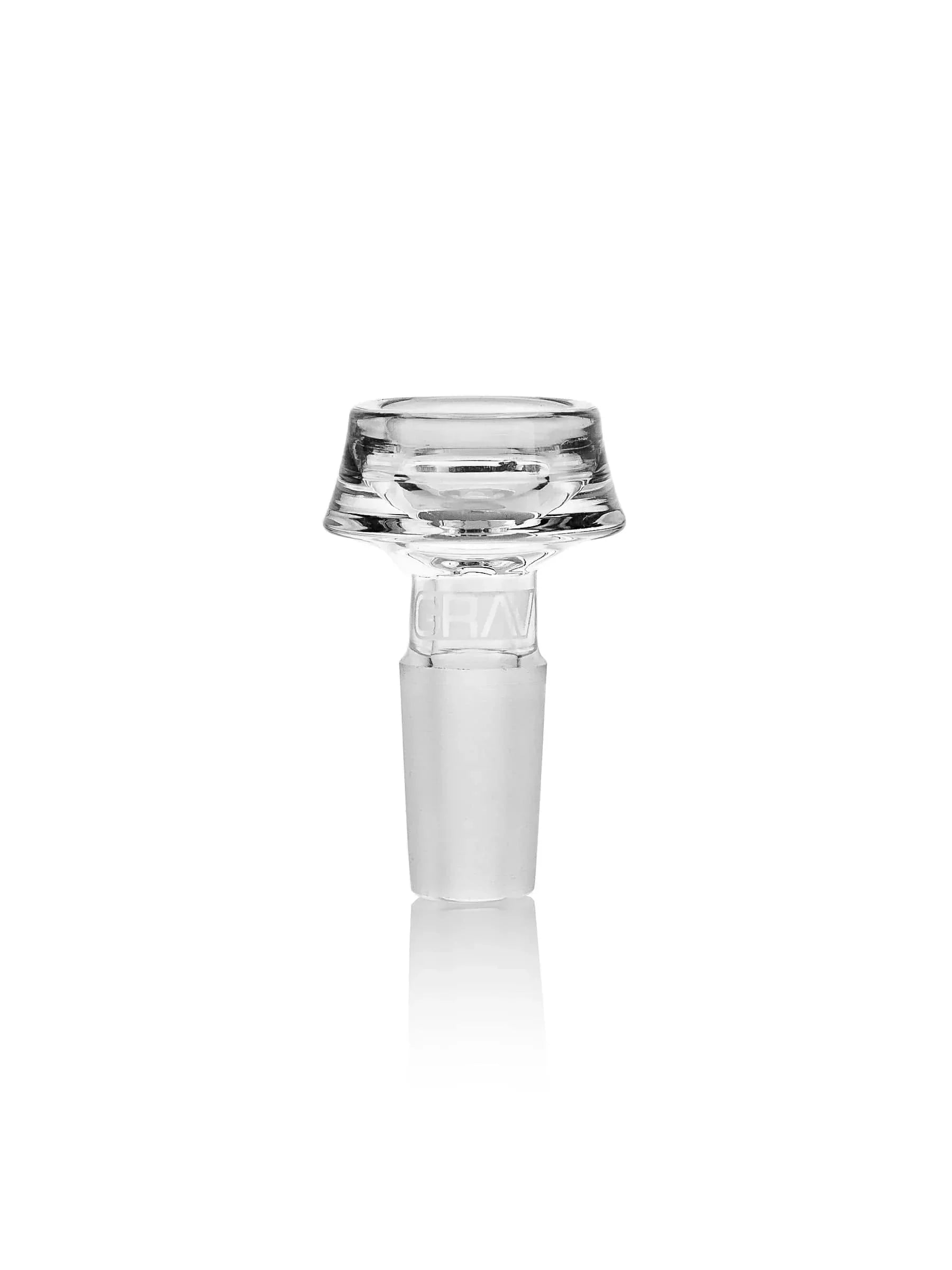 A studio shot of the 14mm Caldera Bowl, showcasing its clear glass construction and simple, rounded shape. A studio shot of the 14mm Caldera Bowl, showcasing its clear glass construction and simple, rounded shape.