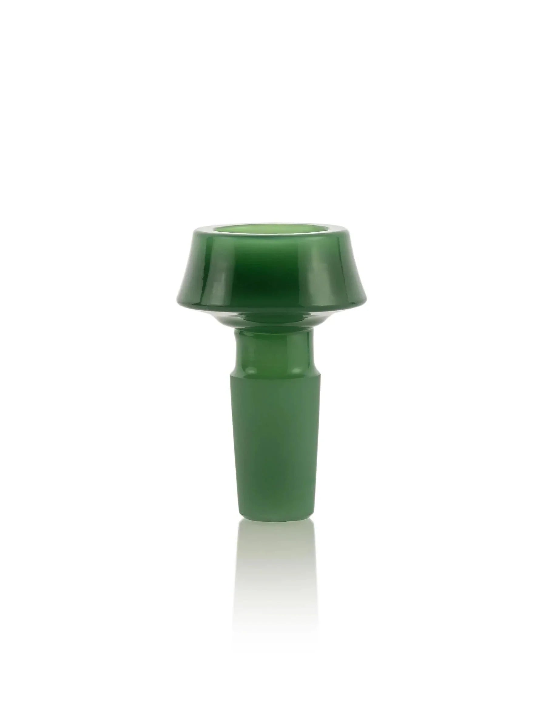 Close-up of the 14mm Caldera Bowl, showcasing its smooth, green glass construction against a plain white background. Close-up of the 14mm Caldera Bowl, showcasing its smooth, green glass construction against a plain white background.