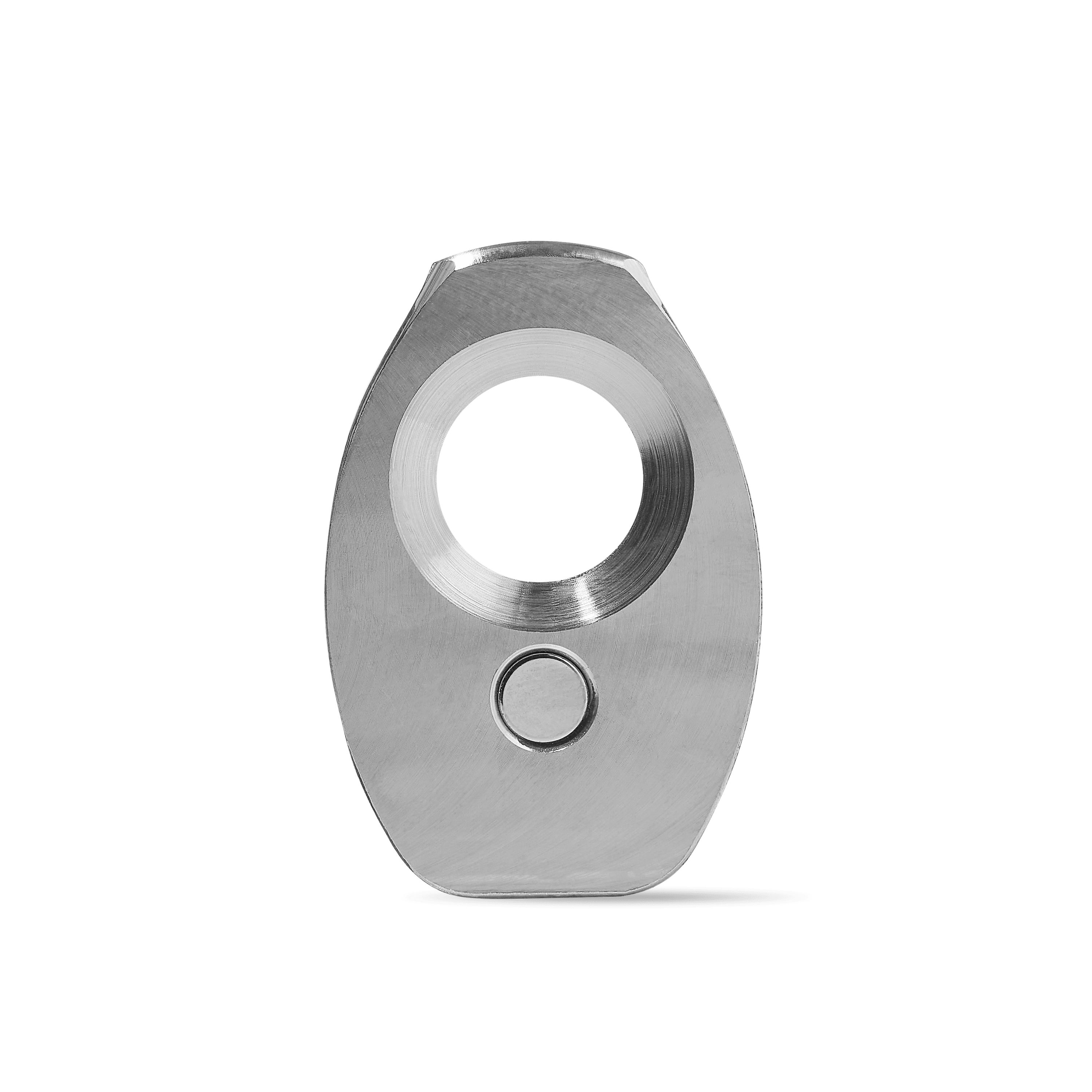 Close-up of the DUO Lid, a silver, circular cover angled against a neutral gray backdrop. Close-up of the DUO Lid, a silver, circular cover angled against a neutral gray backdrop.