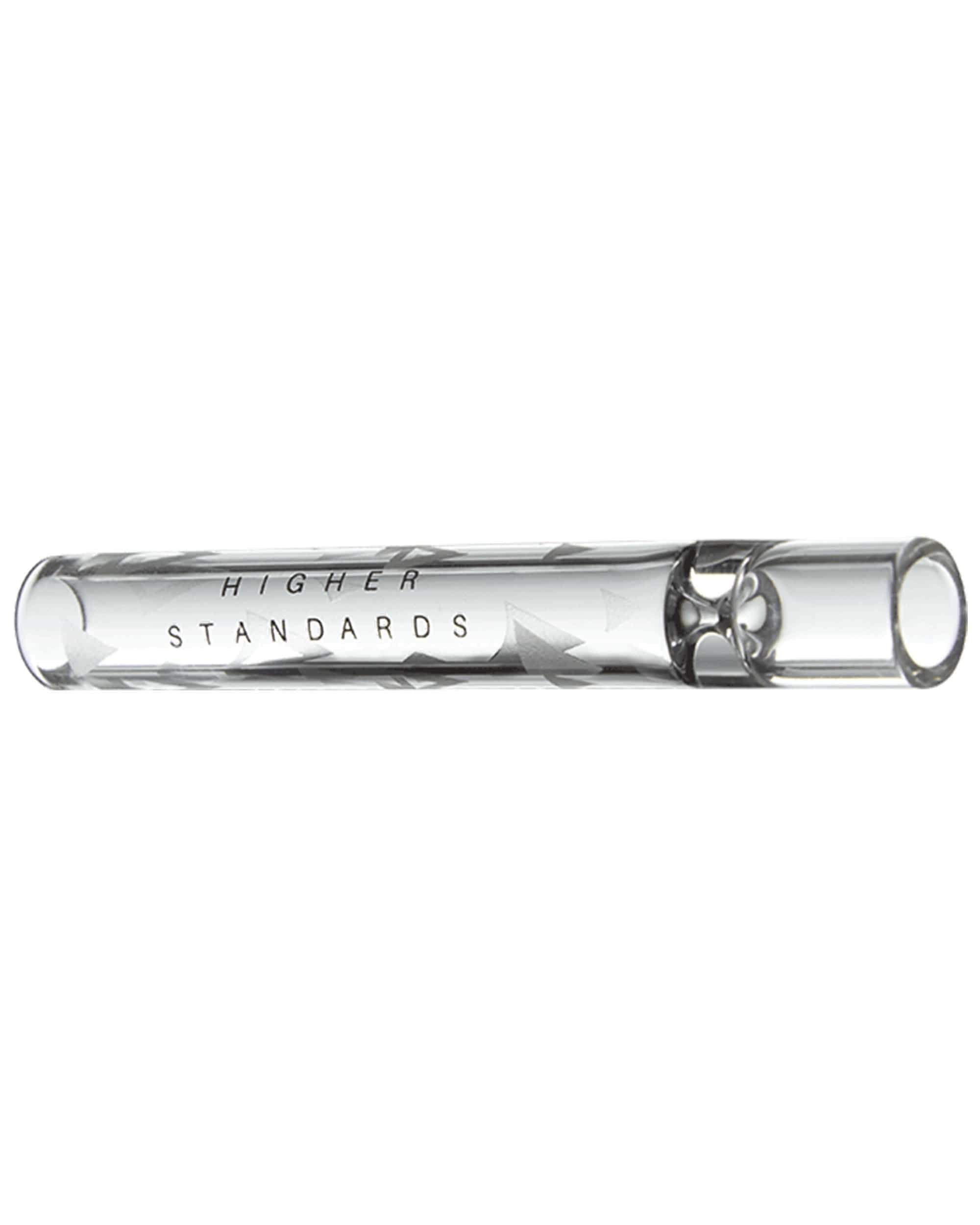 A close-up of the Glass Taster Chillum, showcasing its clear glass construction and simple, cylindrical form. A close-up of the Glass Taster Chillum, showcasing its clear glass construction and simple, cylindrical form.